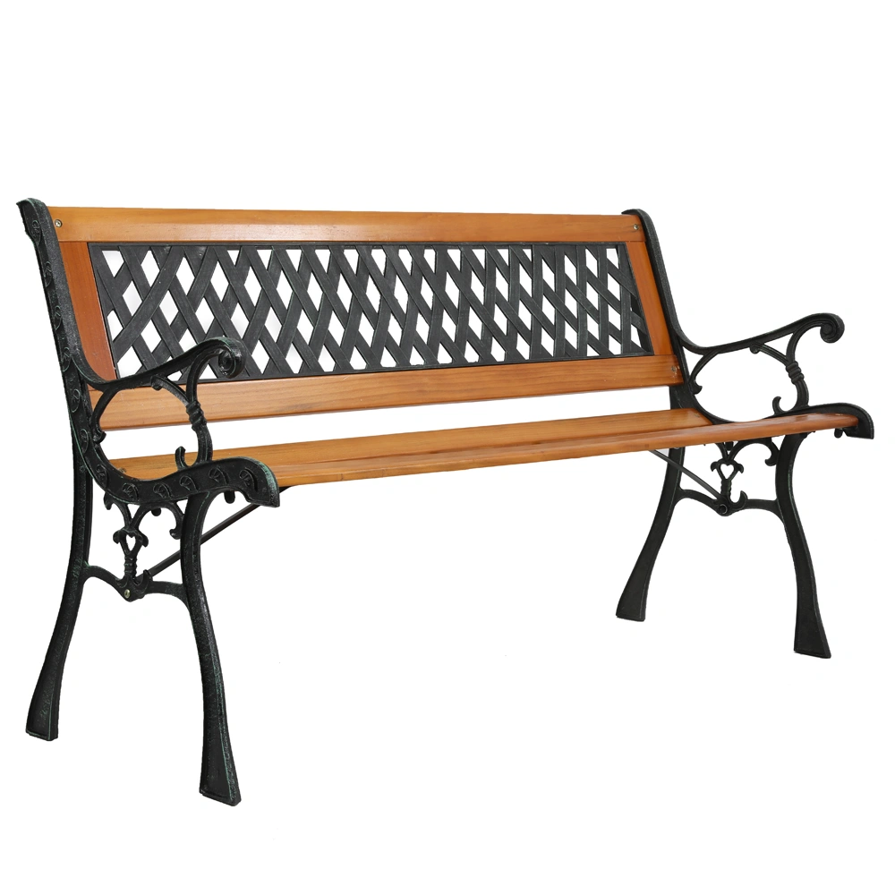 49" Garden Bench Patio Porch Chair Deck Hardwood Cast Iron Love Seat Weave Style Back view 8