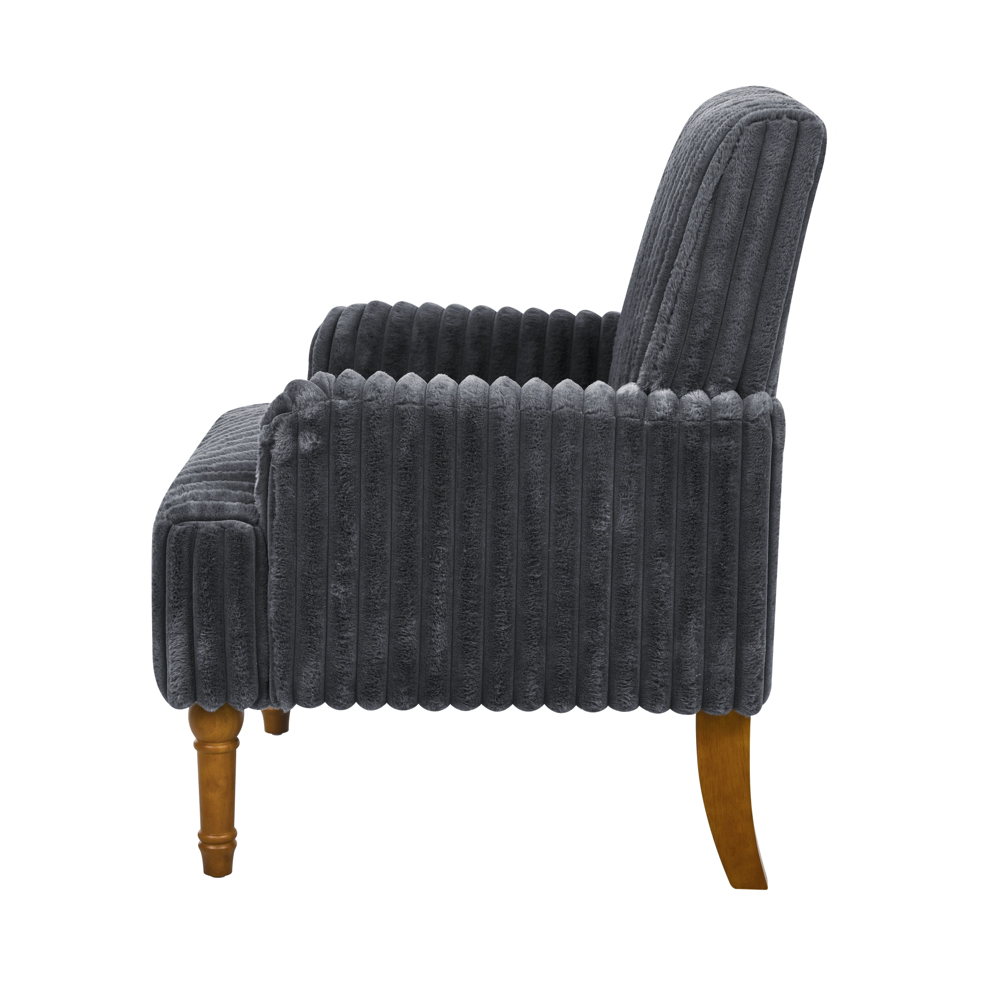 Modern Corduroy Accent Chair, 3.5cm Wide Wale Upholstered Armchair with 9" Solid Wood Legs, Dark Gray Living Room Chair view 6