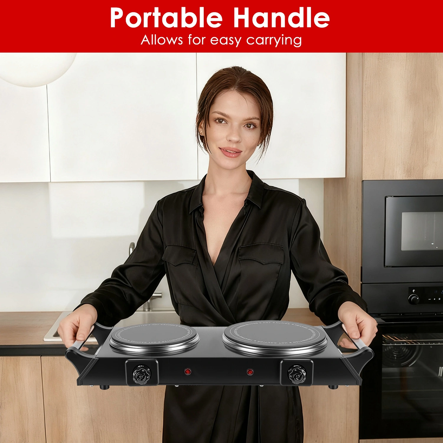 Dual Electric Hot Plate 800W+1000W, 6.3" & 7.5" Glass Plates, 5-Second Quick Heating, Thermostat 338-1022°F Adjustable, Auto Shut-Off, Portable for Camping/College/Kitchen view 5