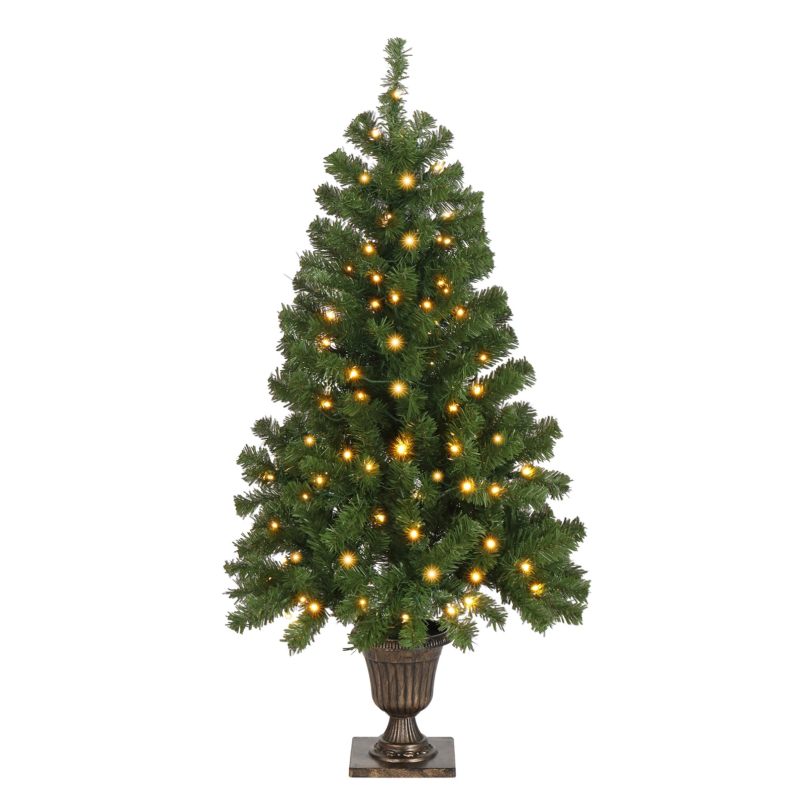 4 FT Pre-Lit Artificial Christmas Tree, Trophy Base, 120 Warm Lights, 211 Branch Tips, Remote Control, Green Potted Xmas Tree for Home Office Holiday Decor