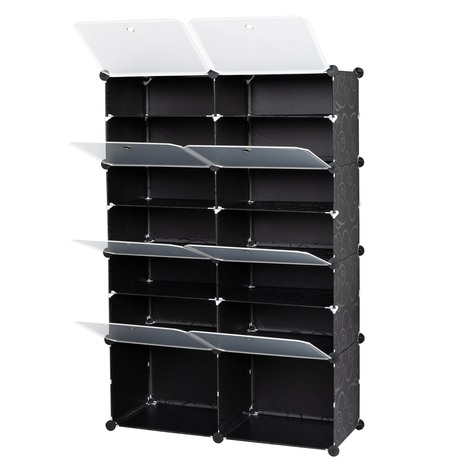 7-Tier Shoe Rack Organizer, 28 Pair Portable Expandable Tower with 14 Grids, for Heels Boots Slippers, Black view 3