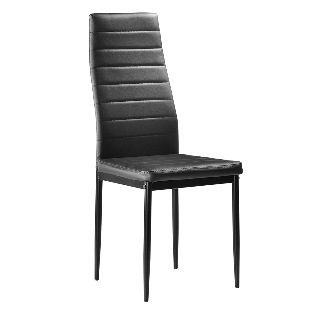 4pcs Black Dining Chairs High Backrest Stripping Texture Assembled Upholstered Modern Chair