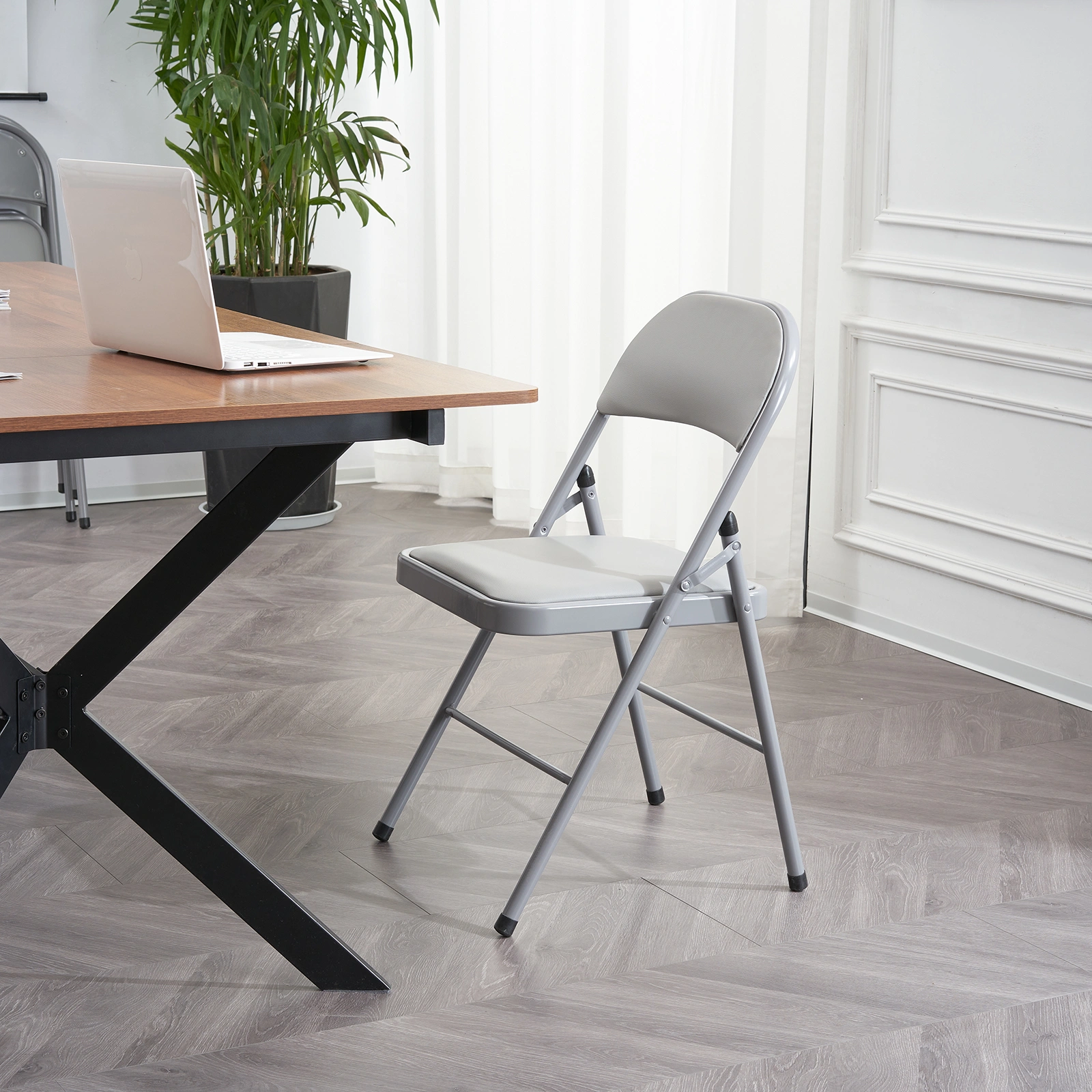 6pcs Elegant Foldable Iron & PVC Chairs for Convention & Exhibition Gray view 18