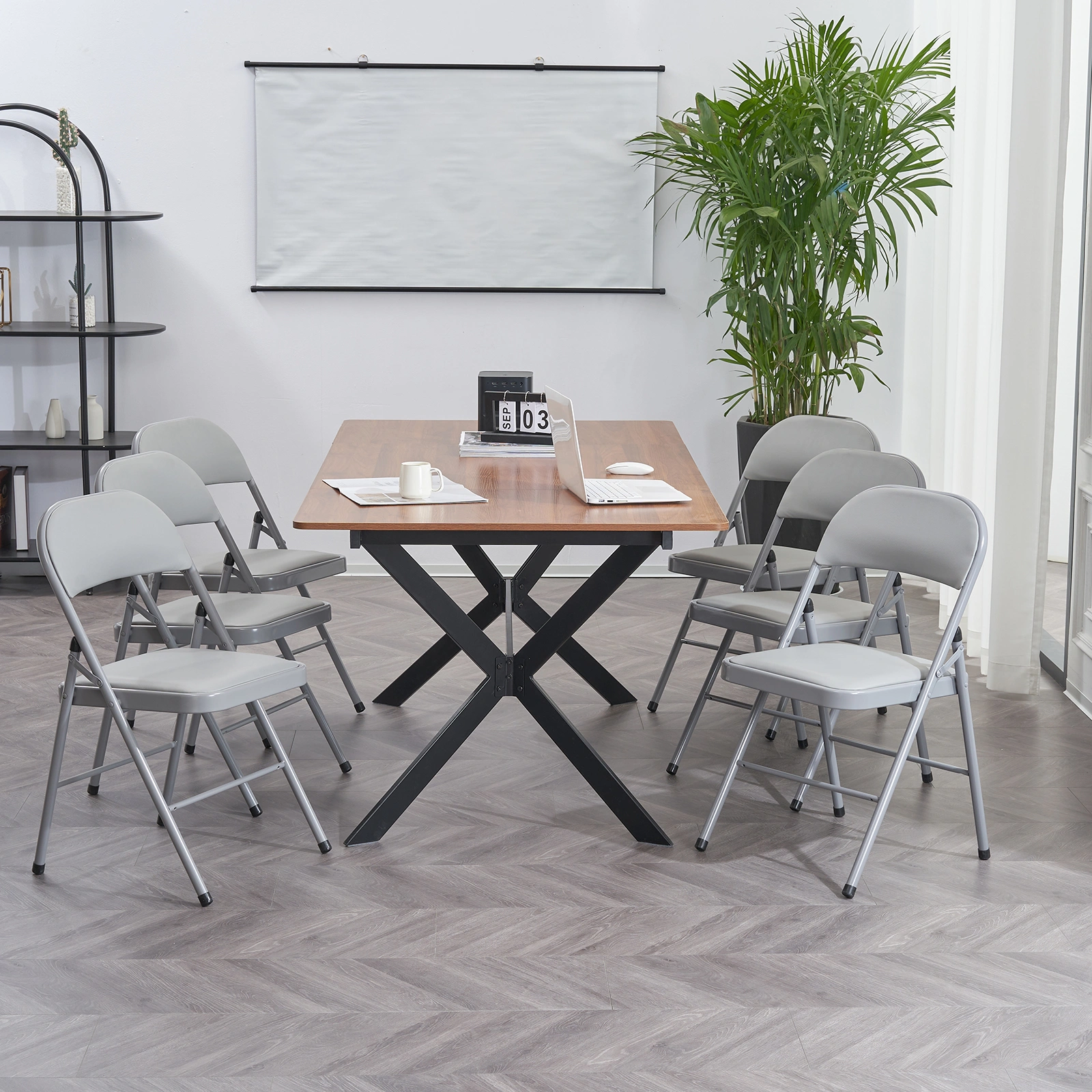 6pcs Elegant Foldable Iron & PVC Chairs for Convention & Exhibition Gray view 21