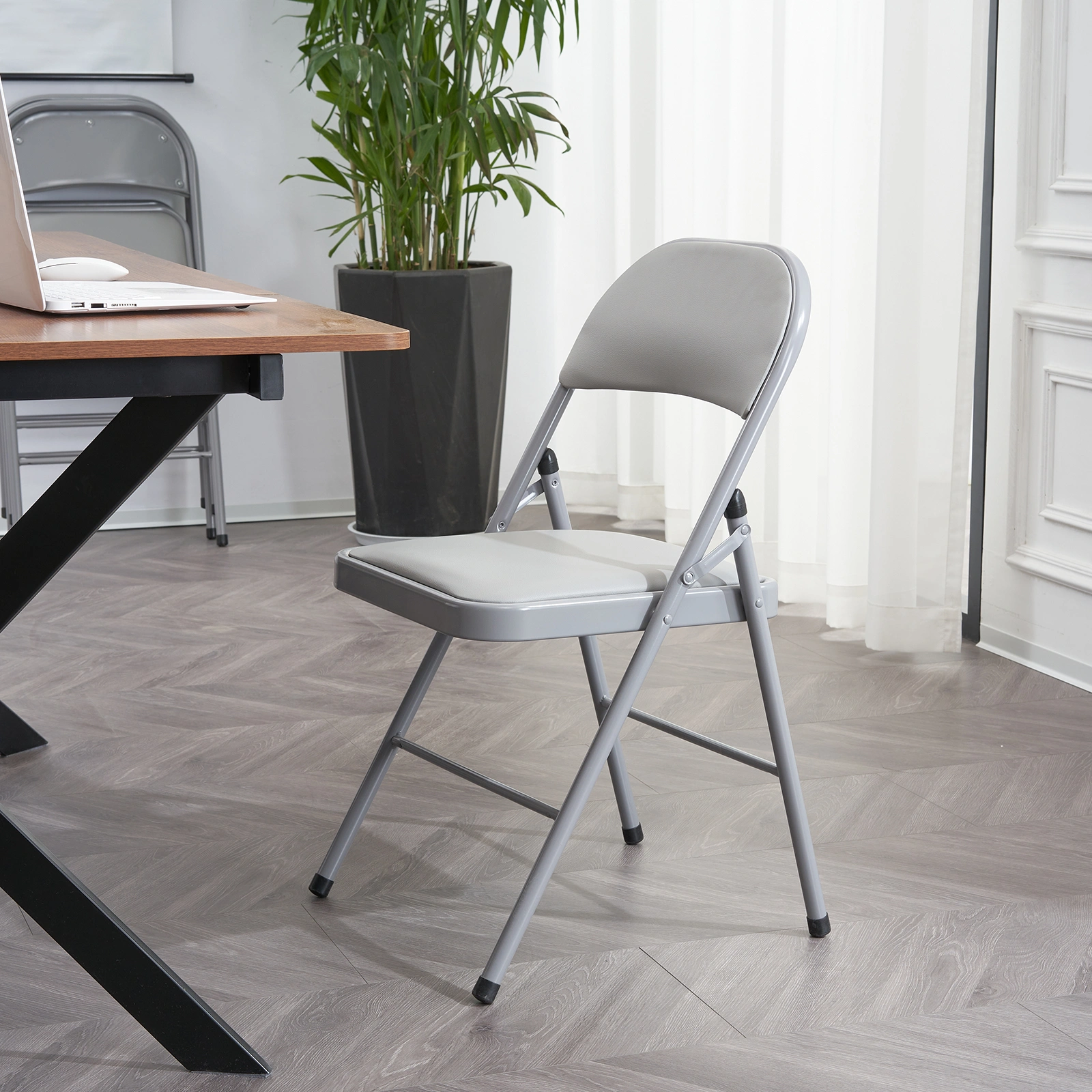 6pcs Elegant Foldable Iron & PVC Chairs for Convention & Exhibition Gray view 23