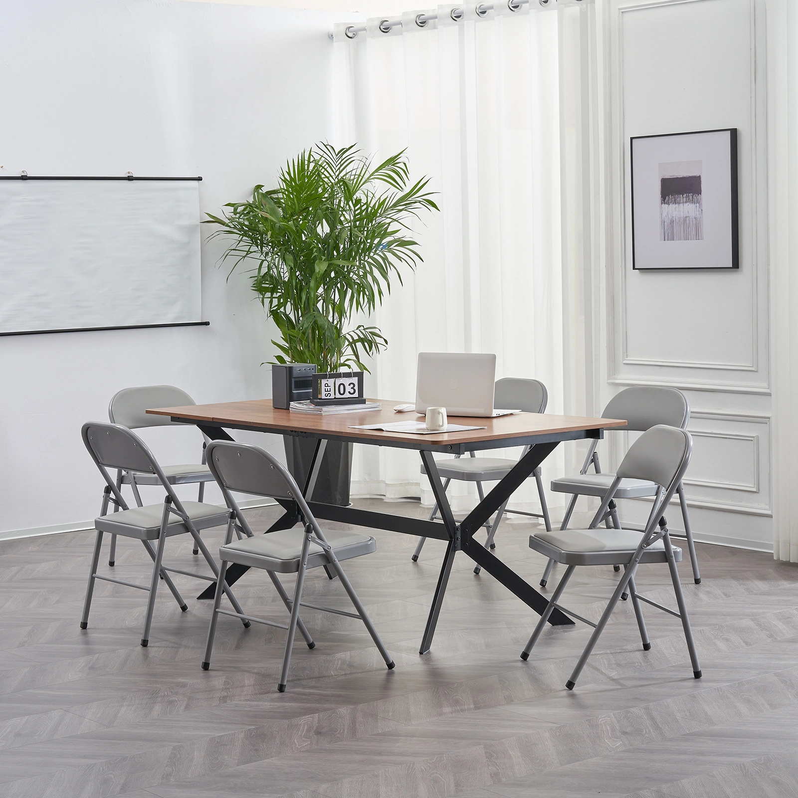 6pcs Elegant Foldable Iron & PVC Chairs for Convention & Exhibition Gray view 27