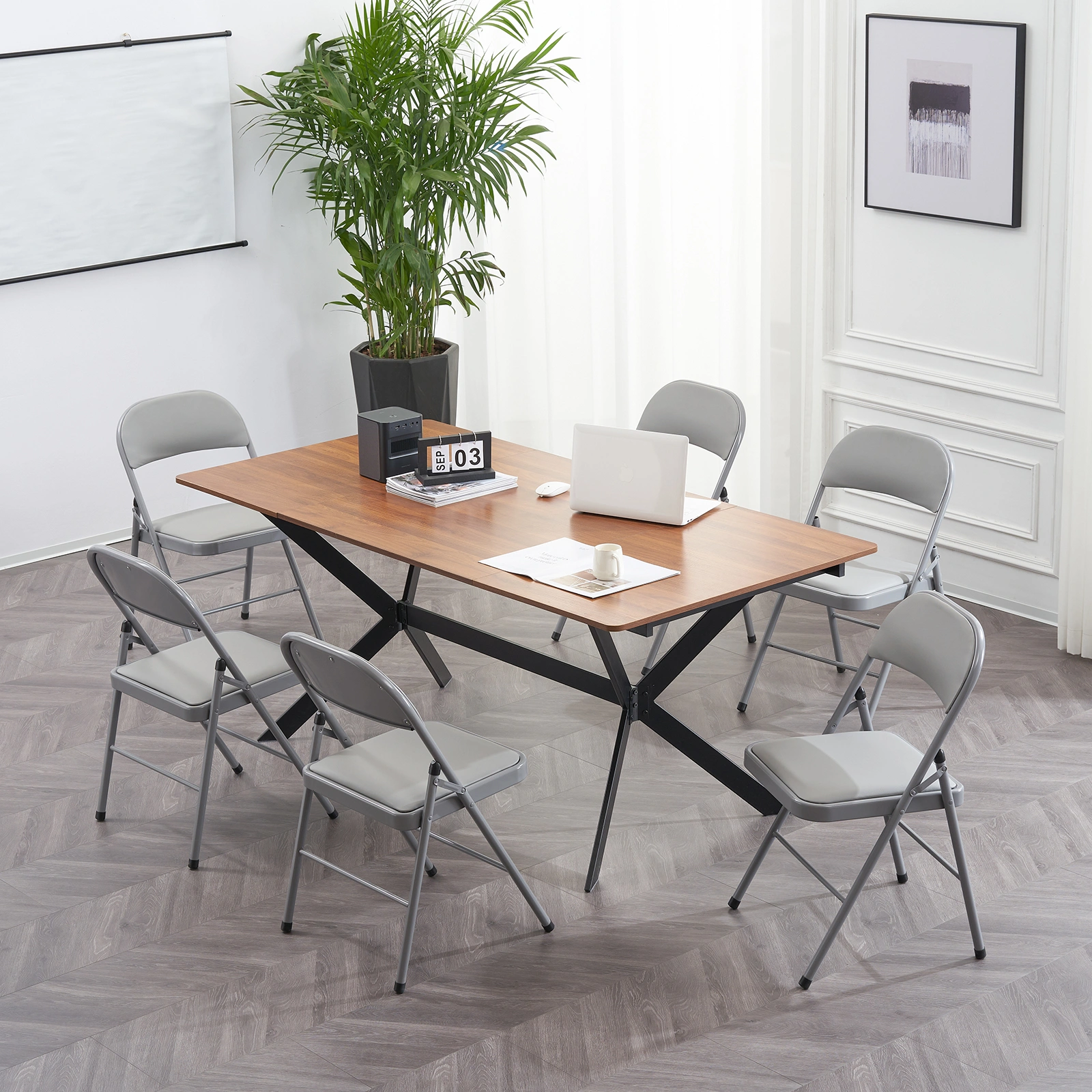 6pcs Elegant Foldable Iron & PVC Chairs for Convention & Exhibition Gray view 29