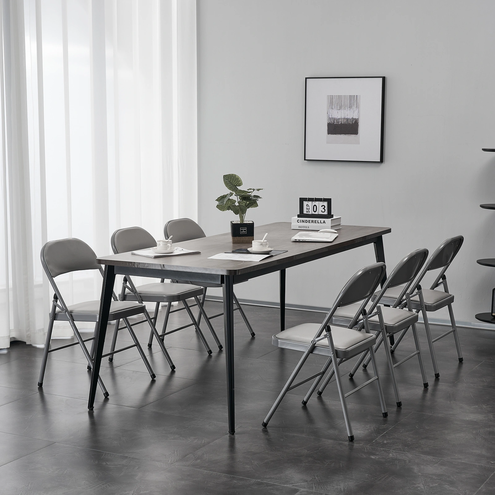 6pcs Elegant Foldable Iron & PVC Chairs for Convention & Exhibition Gray view 30