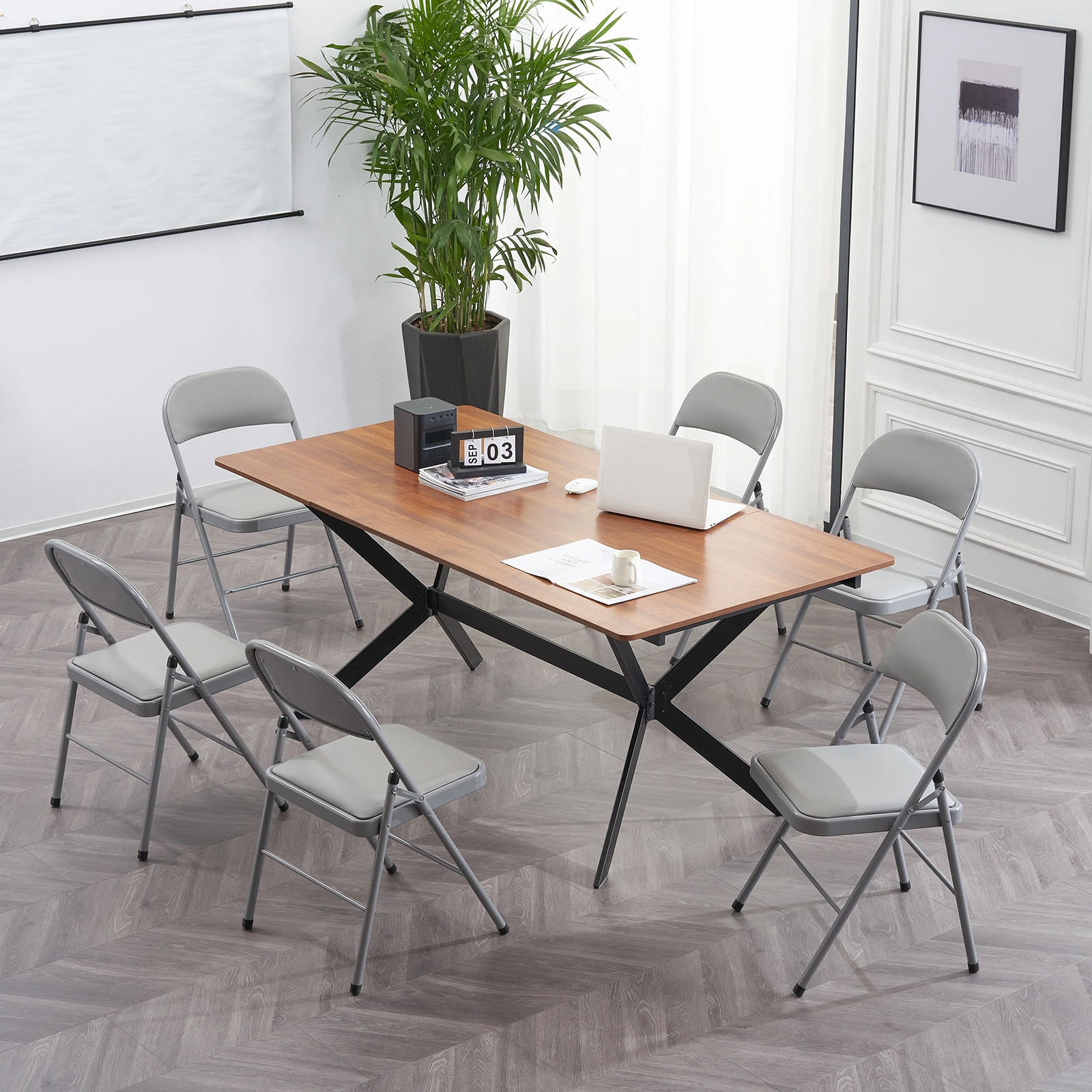 6pcs Elegant Foldable Iron & PVC Chairs for Convention & Exhibition Gray view 31