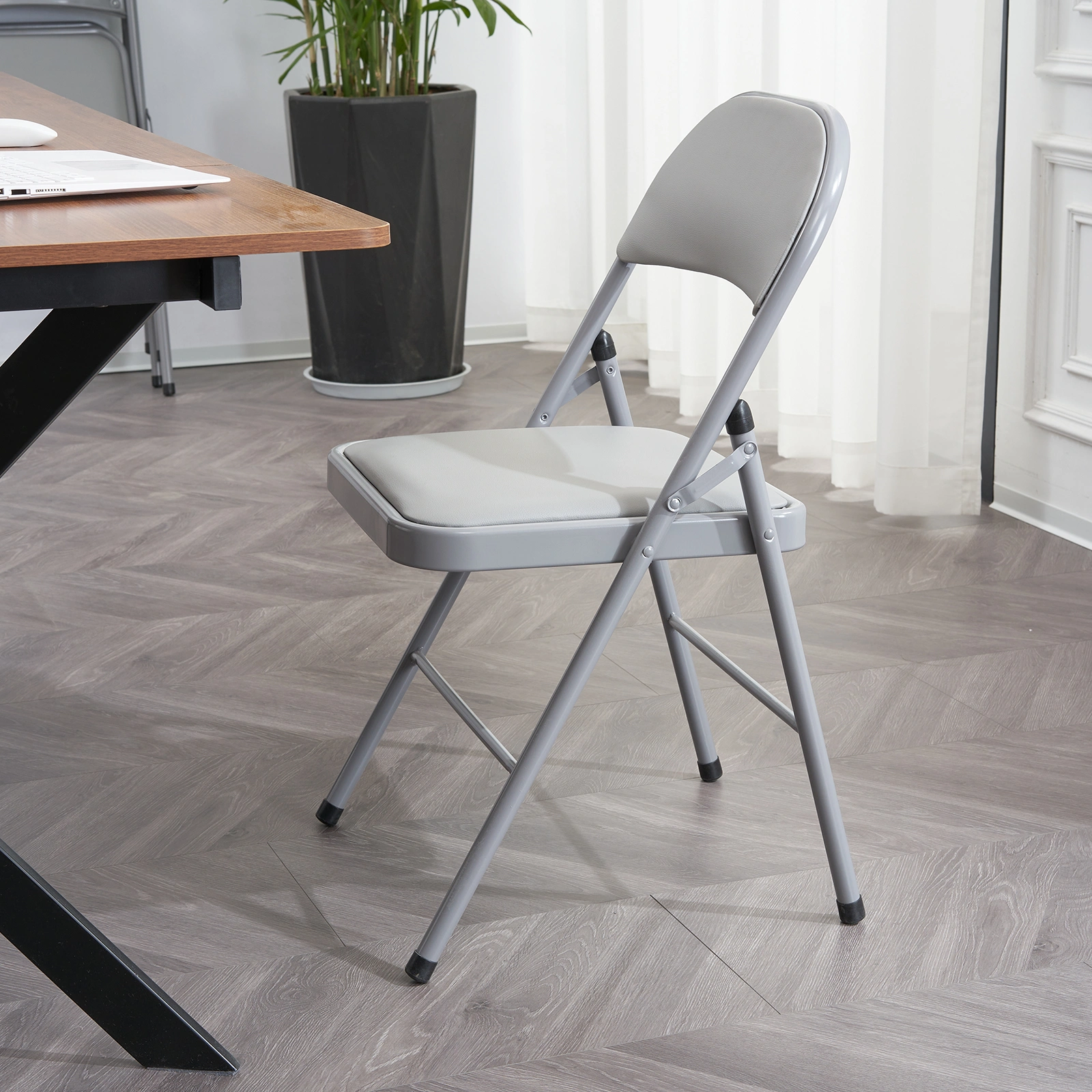 6pcs Elegant Foldable Iron & PVC Chairs for Convention & Exhibition Gray view 32