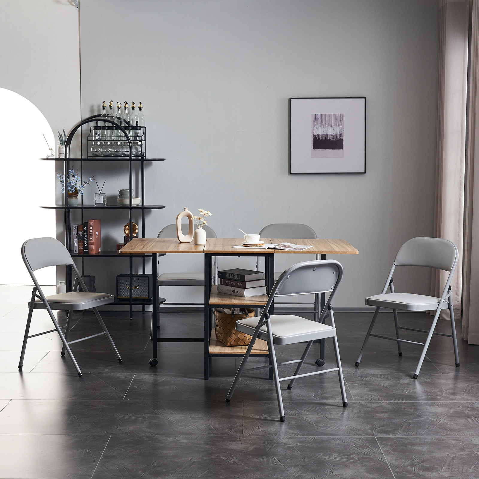 6pcs Elegant Foldable Iron & PVC Chairs for Convention & Exhibition Gray view 33