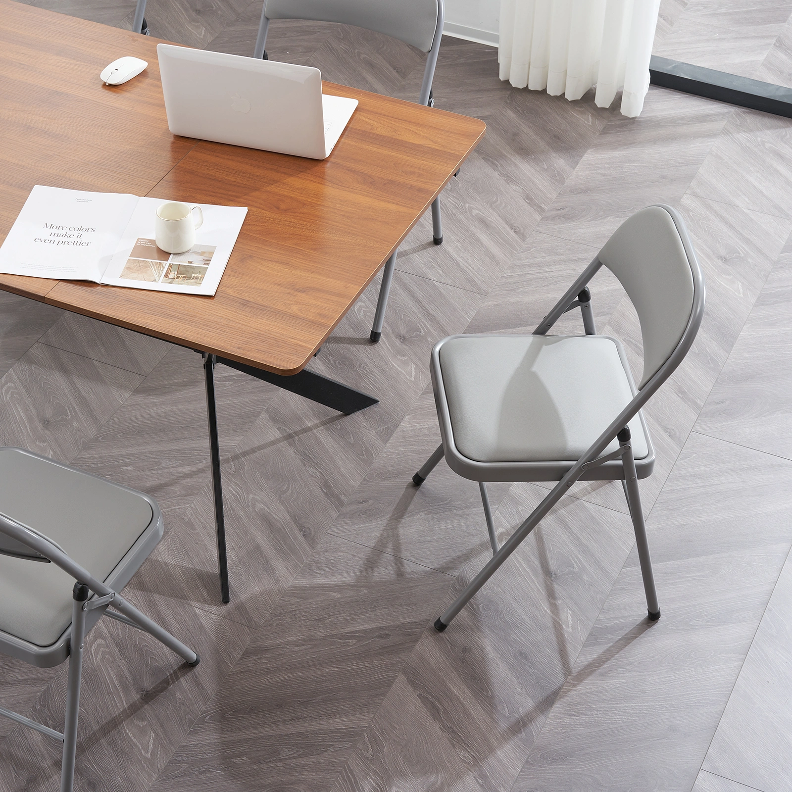 6pcs Elegant Foldable Iron & PVC Chairs for Convention & Exhibition Gray view 34