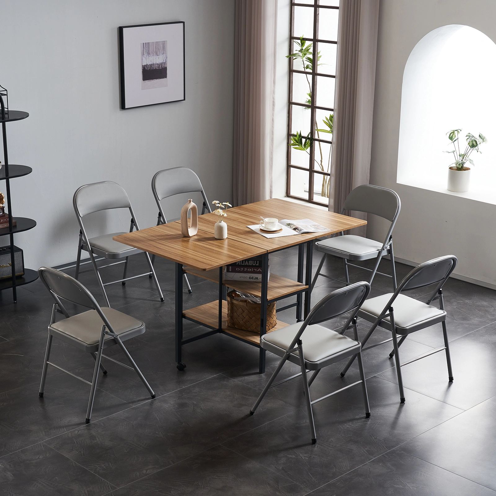 6pcs Elegant Foldable Iron & PVC Chairs for Convention & Exhibition Gray view 38