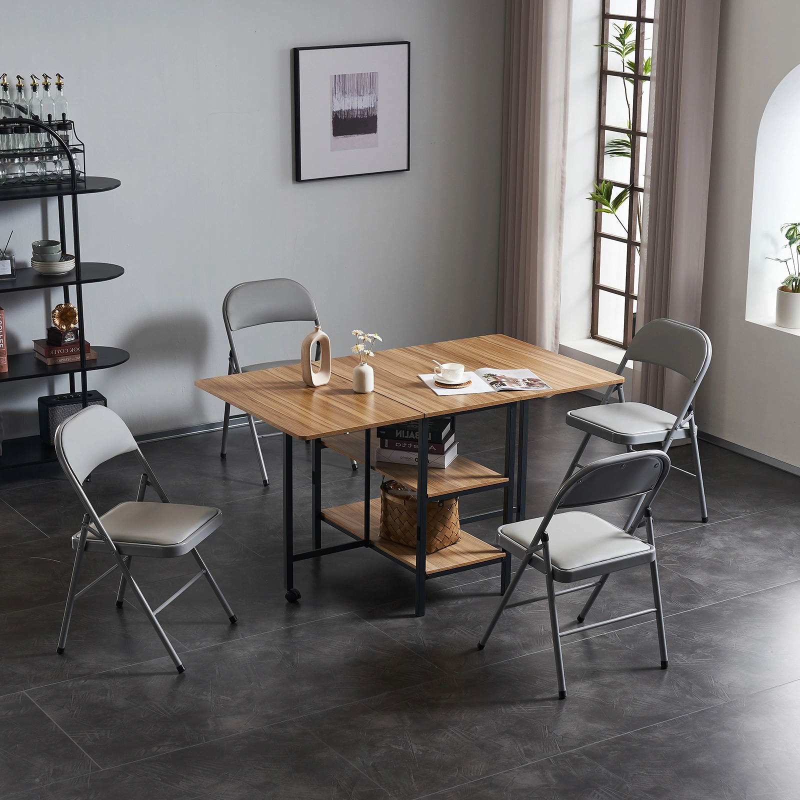 6pcs Elegant Foldable Iron & PVC Chairs for Convention & Exhibition Gray view 40