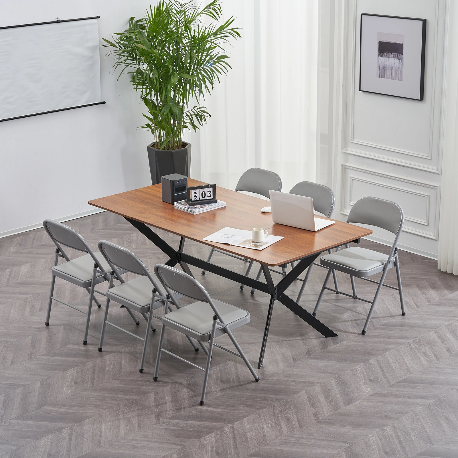 6pcs Elegant Foldable Iron & PVC Chairs for Convention & Exhibition Gray view 44
