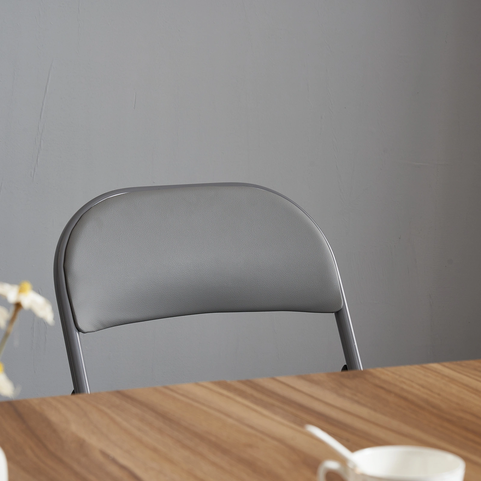 6pcs Elegant Foldable Iron & PVC Chairs for Convention & Exhibition Gray view 45