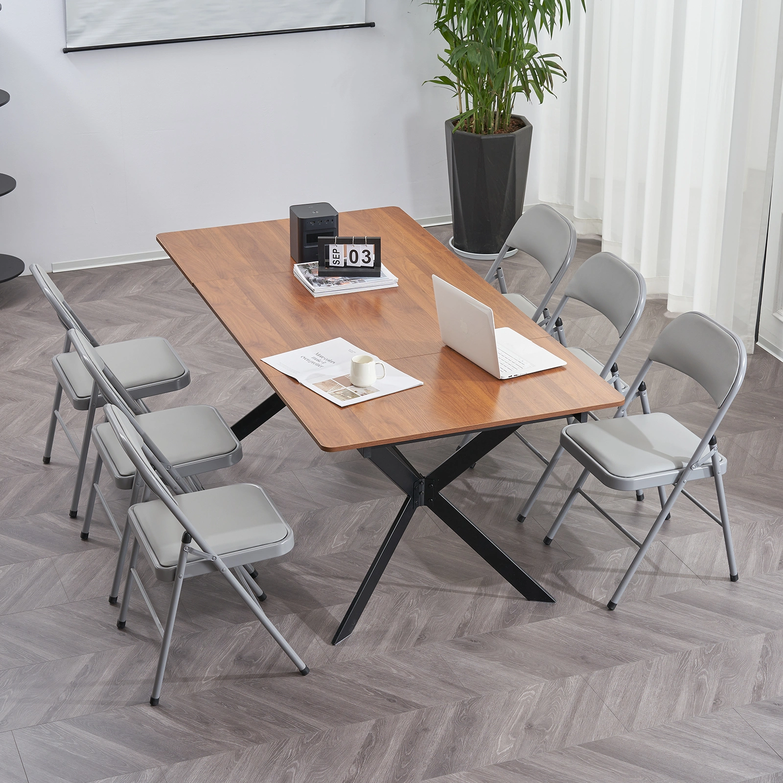 6pcs Elegant Foldable Iron & PVC Chairs for Convention & Exhibition Gray view 47