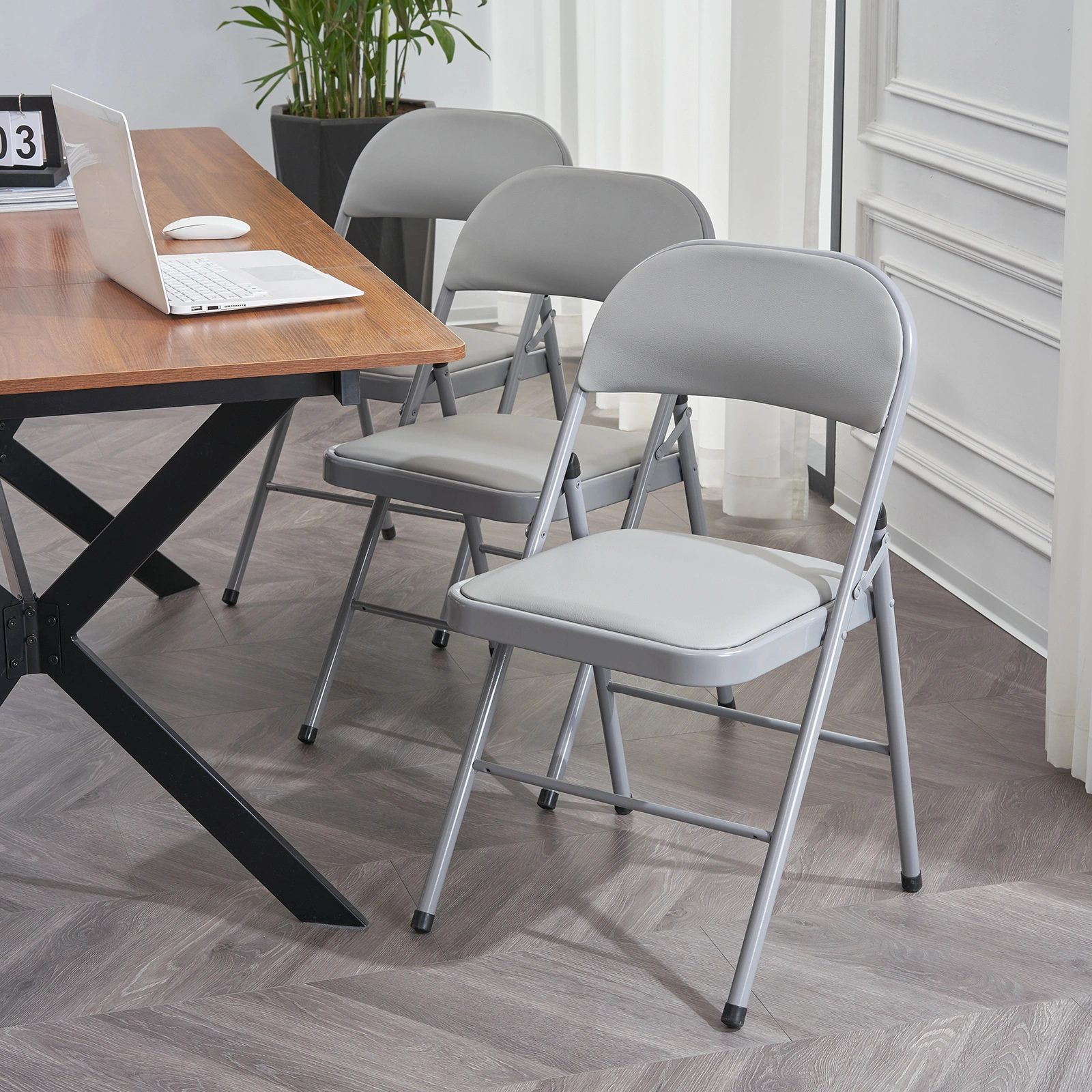 6pcs Elegant Foldable Iron & PVC Chairs for Convention & Exhibition Gray view 48