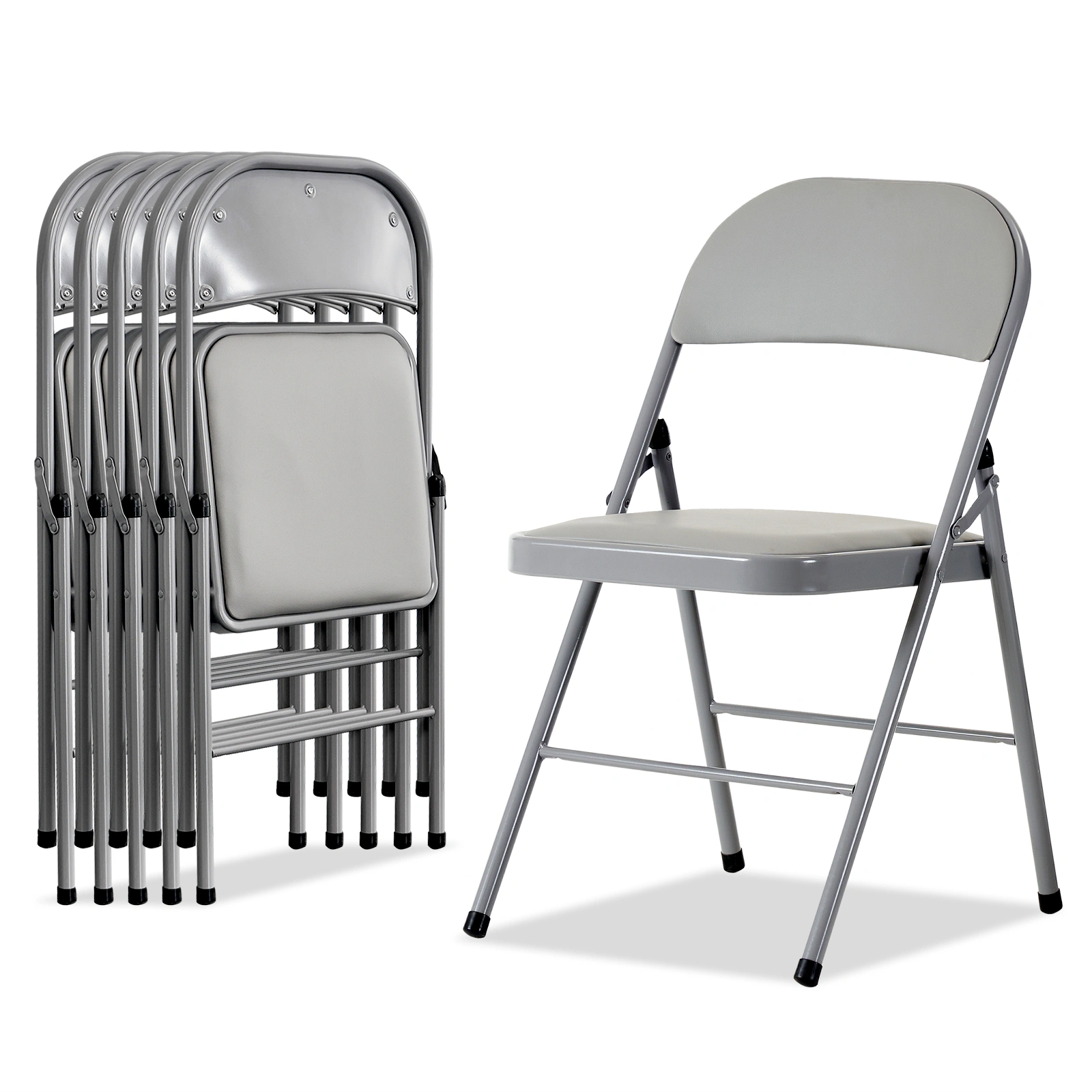 6pcs Elegant Foldable Iron & PVC Chairs for Convention & Exhibition Gray view 5