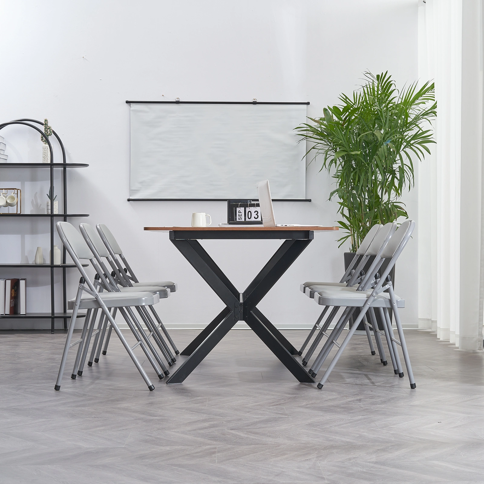 6pcs Elegant Foldable Iron & PVC Chairs for Convention & Exhibition Gray view 50