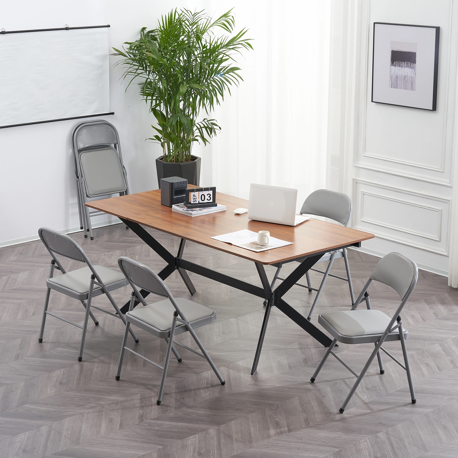 6pcs Elegant Foldable Iron & PVC Chairs for Convention & Exhibition Gray view 52
