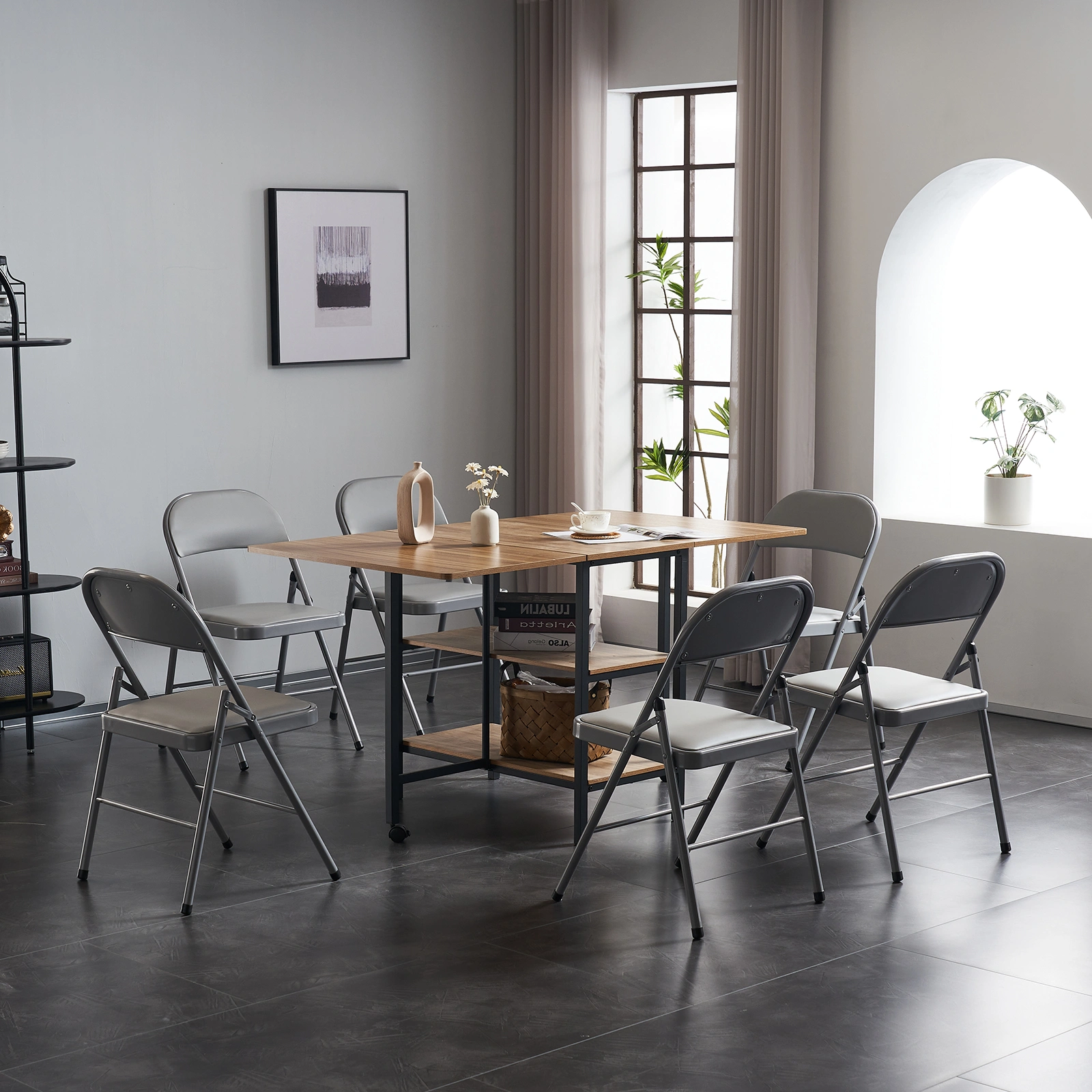 6pcs Elegant Foldable Iron & PVC Chairs for Convention & Exhibition Gray view 54