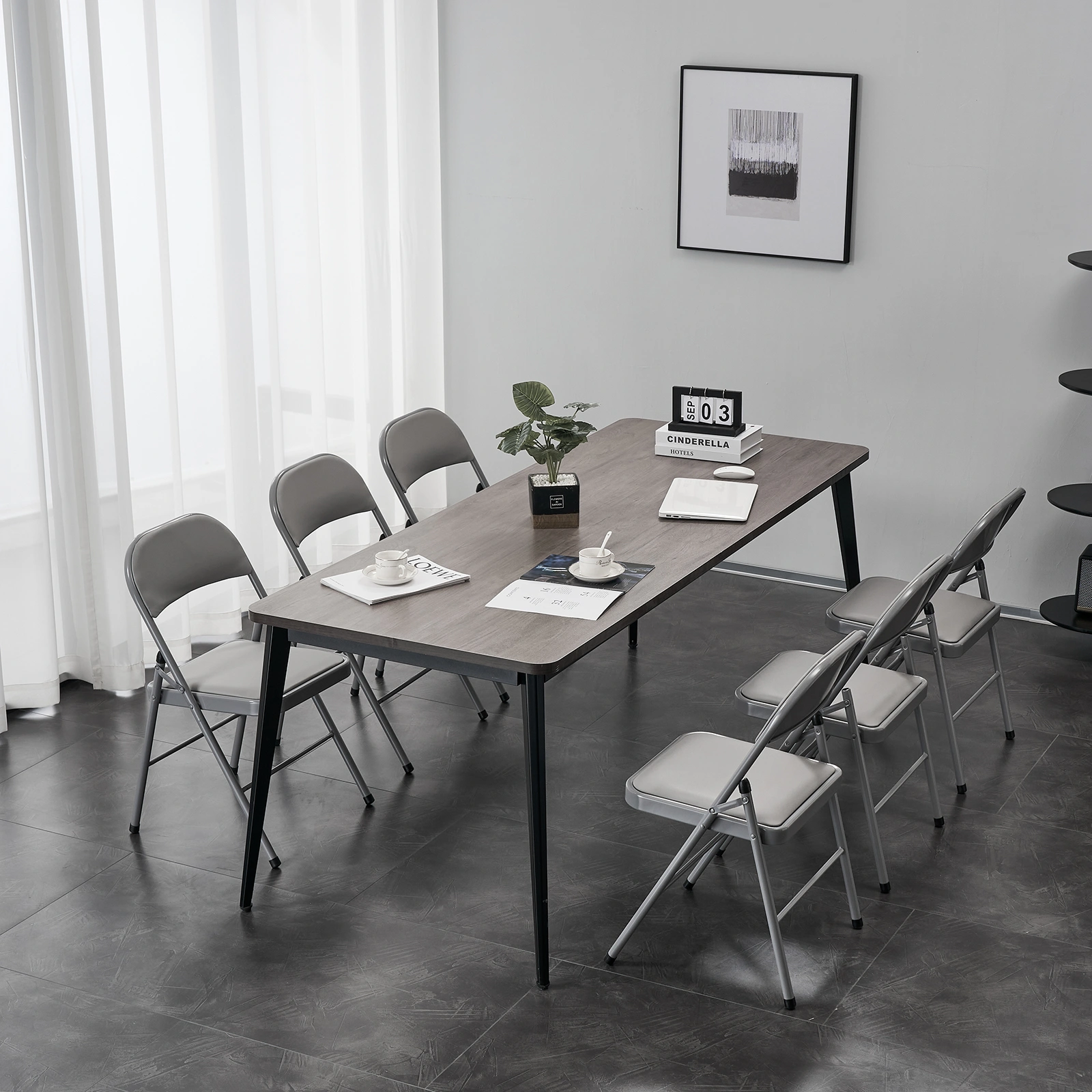 6pcs Elegant Foldable Iron & PVC Chairs for Convention & Exhibition Gray view 58