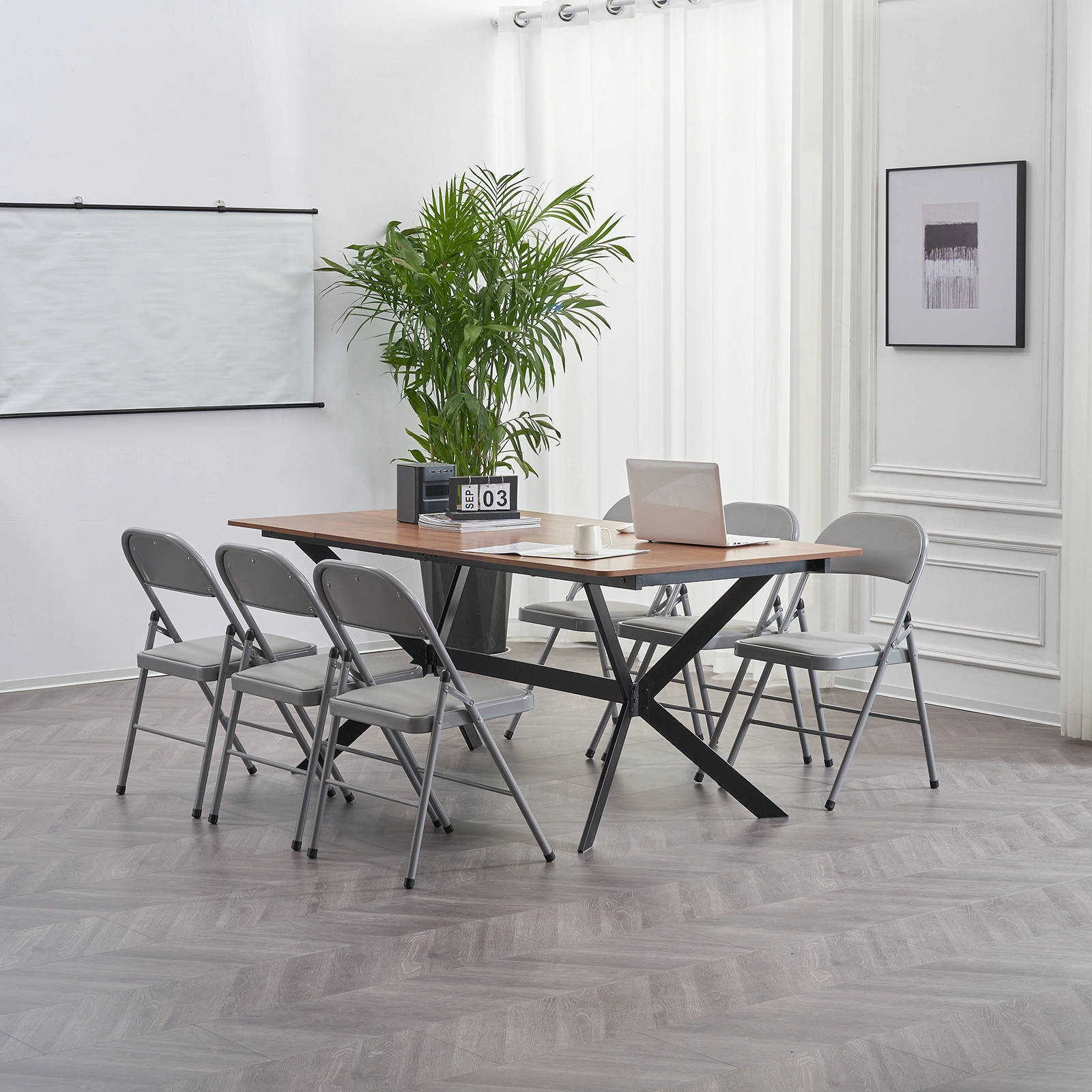 6pcs Elegant Foldable Iron & PVC Chairs for Convention & Exhibition Gray view 60