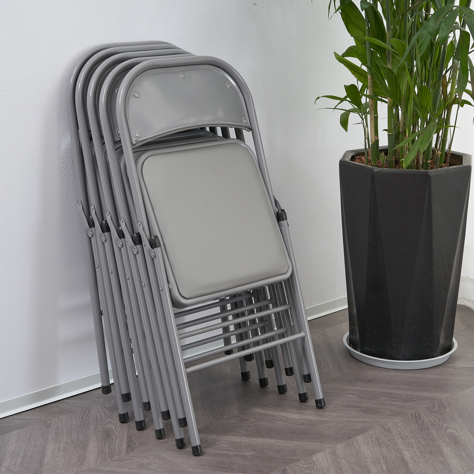 6pcs Elegant Foldable Iron & PVC Chairs for Convention & Exhibition Gray view 61