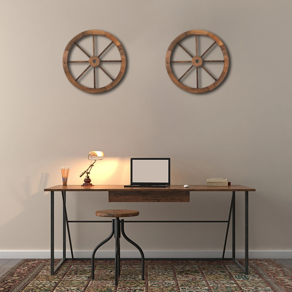 2pcs 24-Inch Old Western Style Garden Art Wall Decor Wooden Wagon Wheel Brown view 14