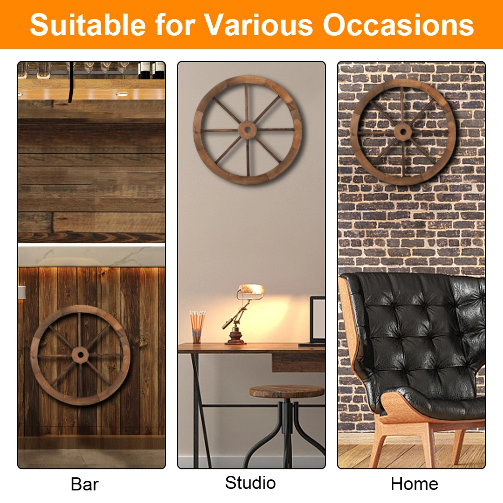 2pcs 24-Inch Old Western Style Garden Art Wall Decor Wooden Wagon Wheel Brown view 15