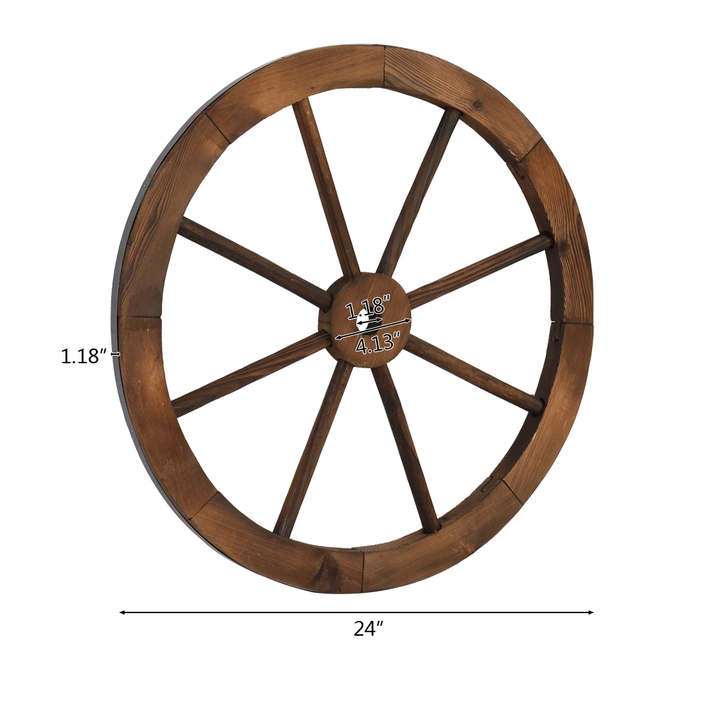 2pcs 24-Inch Old Western Style Garden Art Wall Decor Wooden Wagon Wheel Brown view 16