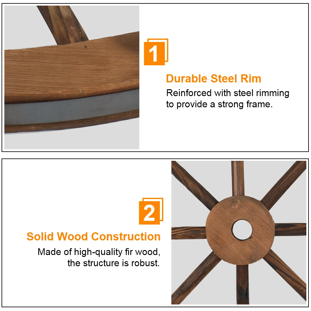 2pcs 24-Inch Old Western Style Garden Art Wall Decor Wooden Wagon Wheel Brown view 18