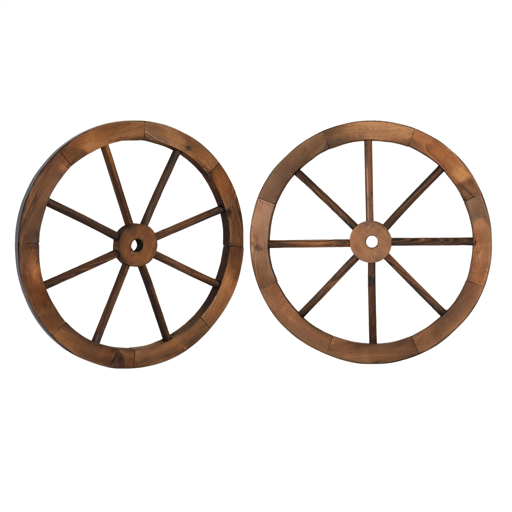 2pcs 24-Inch Old Western Style Garden Art Wall Decor Wooden Wagon Wheel Brown view 3