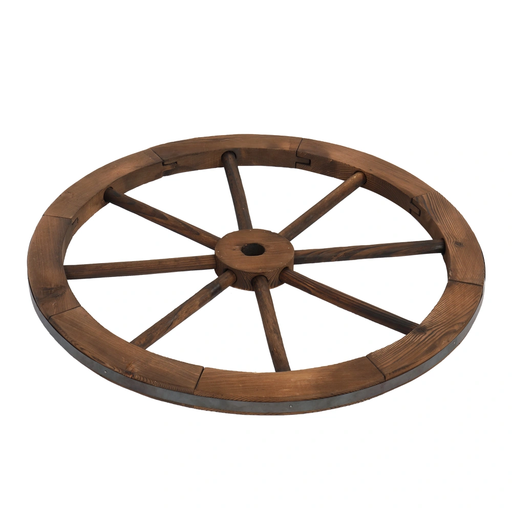 2pcs 24-Inch Old Western Style Garden Art Wall Decor Wooden Wagon Wheel Brown view 9