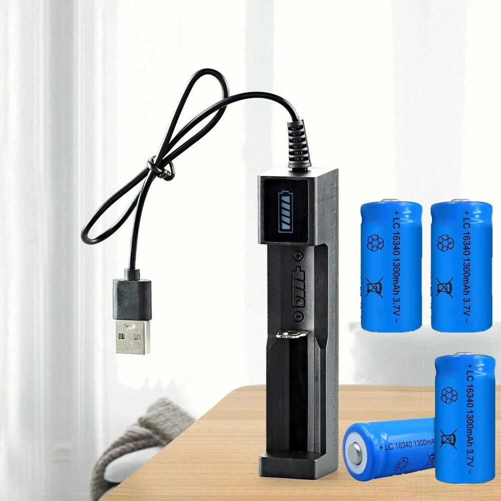 8 Pack 16340 Rechargeable Batteries 3.7V Li-ion + 2 USB Charging Docks, 16340 Battery Charger Bundle view 5