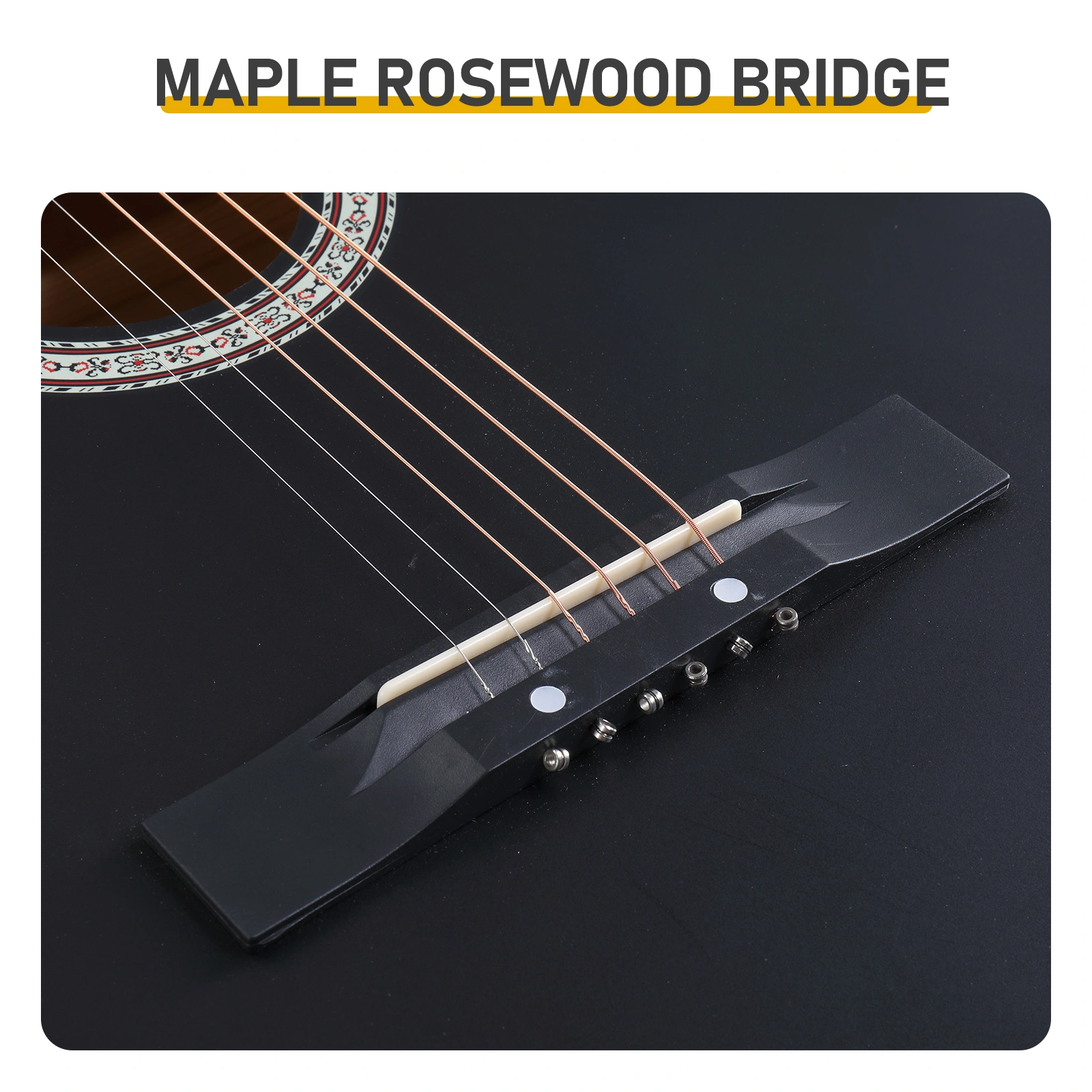Matte Black 38-inch Round Acoustic Guitar with Picks, Strings, Capo, Case, Tuner, and Strap view 11