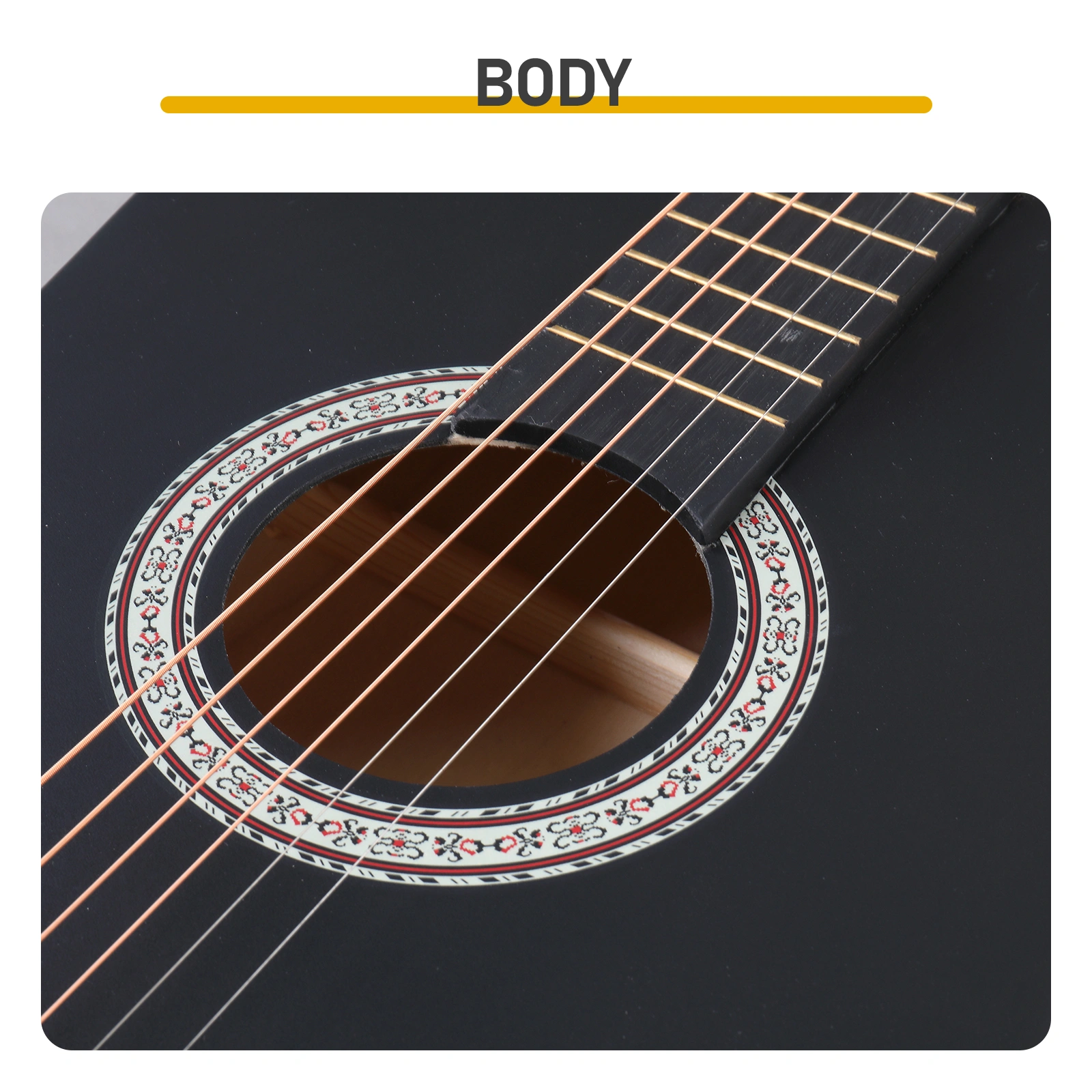 Matte Black 38-inch Round Acoustic Guitar with Picks, Strings, Capo, Case, Tuner, and Strap view 12