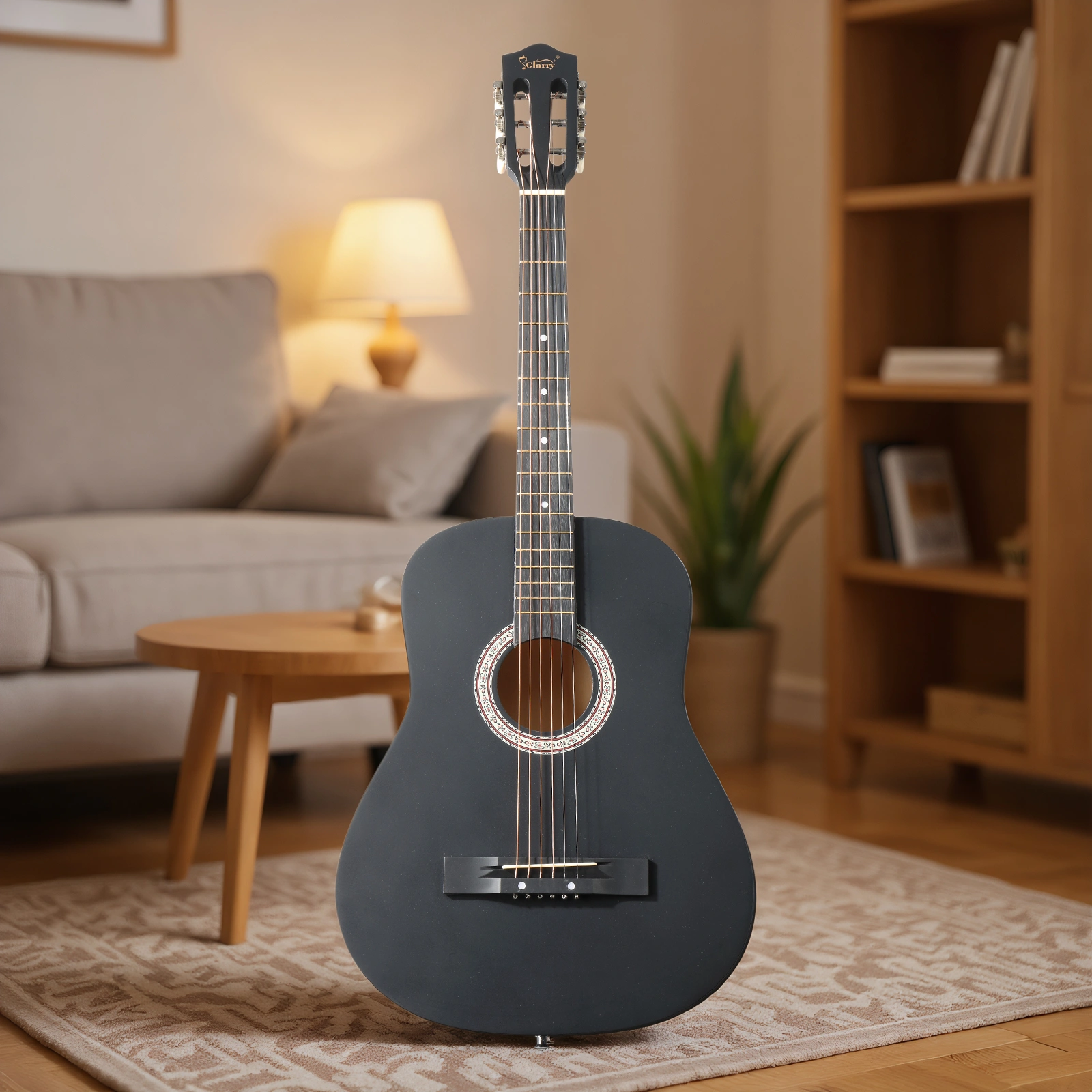 Matte Black 38-inch Round Acoustic Guitar with Picks, Strings, Capo, Case, Tuner, and Strap view 14