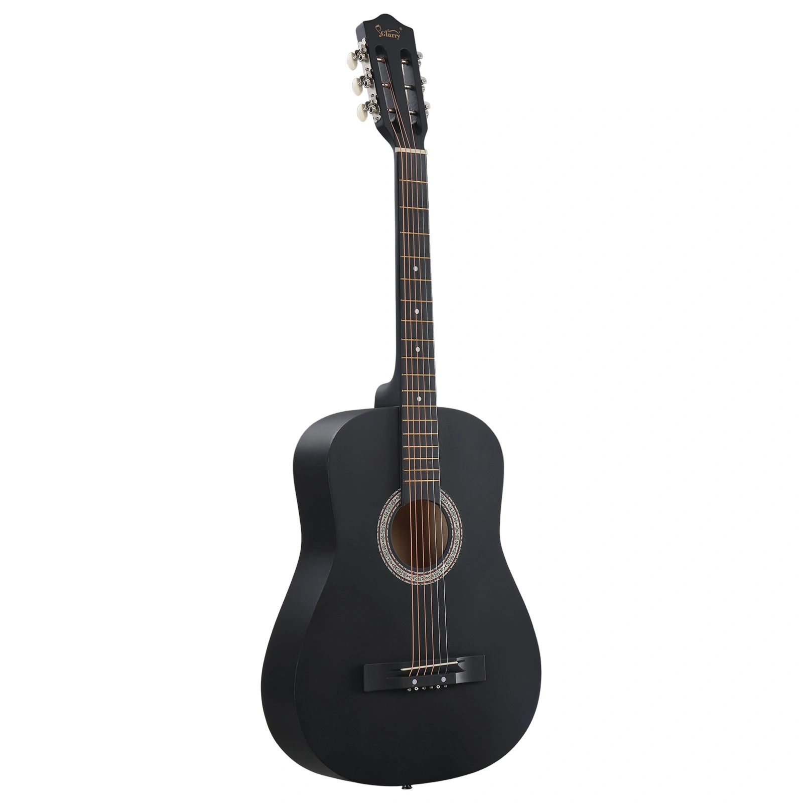 Matte Black 38-inch Round Acoustic Guitar with Picks, Strings, Capo, Case, Tuner, and Strap view 3