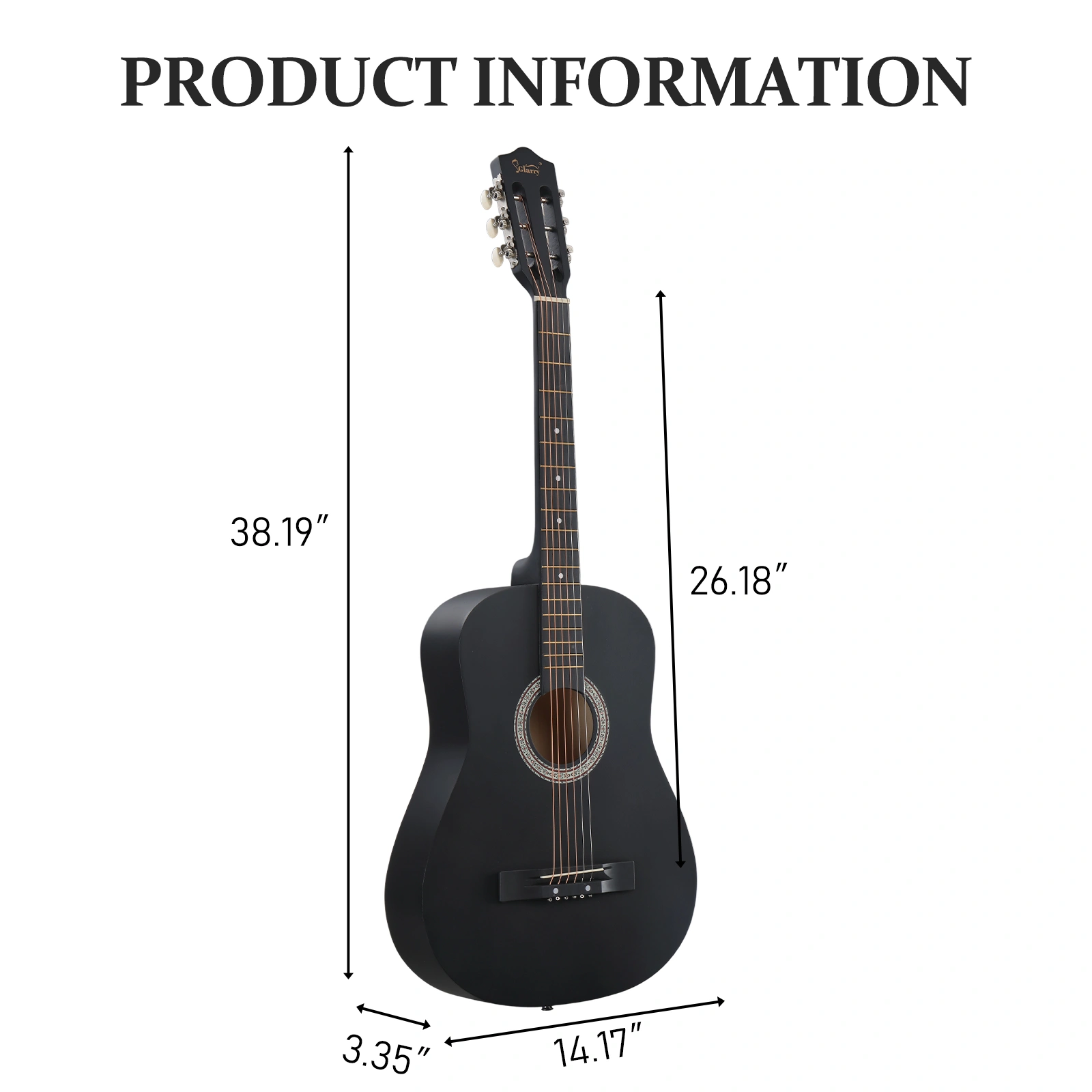 Matte Black 38-inch Round Acoustic Guitar with Picks, Strings, Capo, Case, Tuner, and Strap view 4