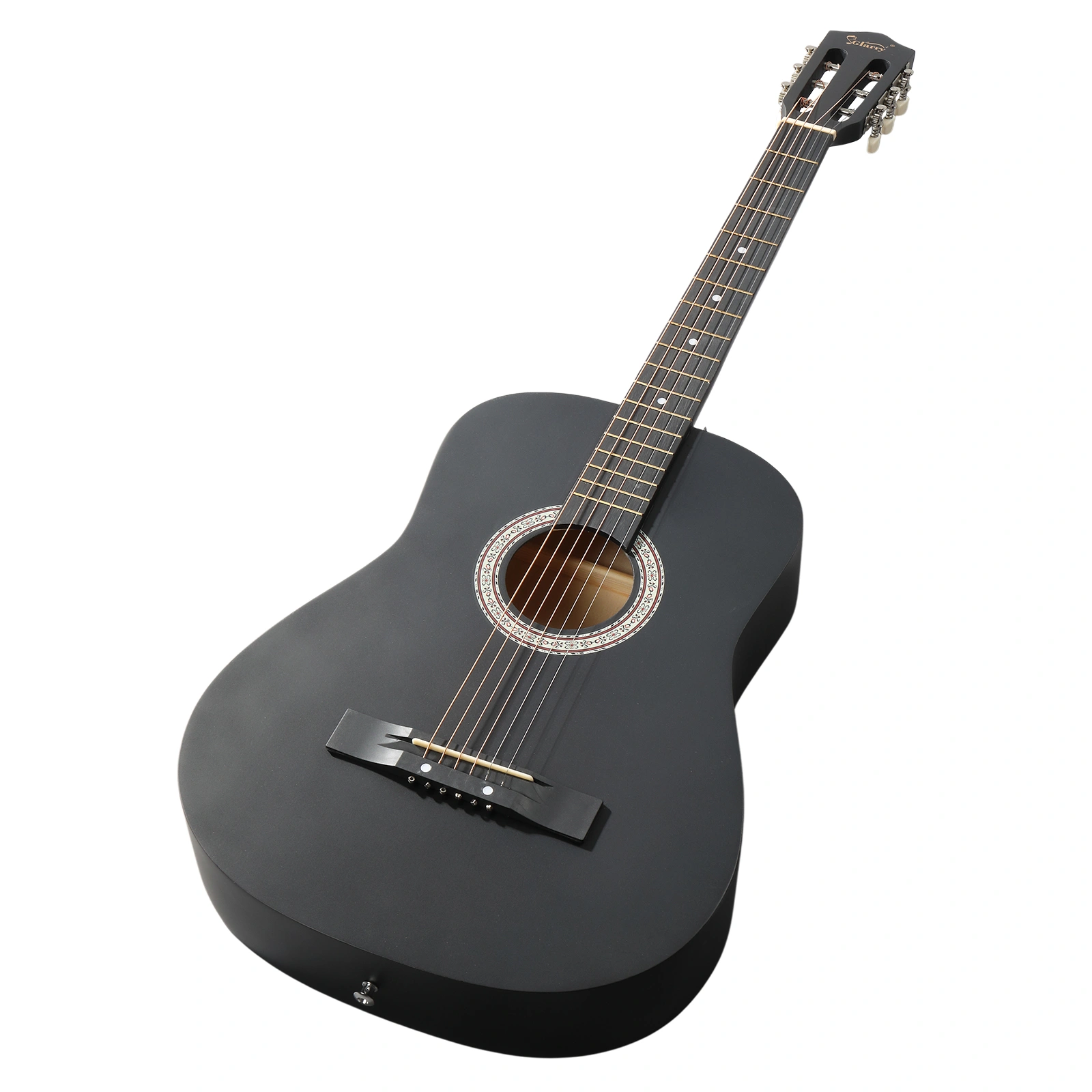 Matte Black 38-inch Round Acoustic Guitar with Picks, Strings, Capo, Case, Tuner, and Strap view 6
