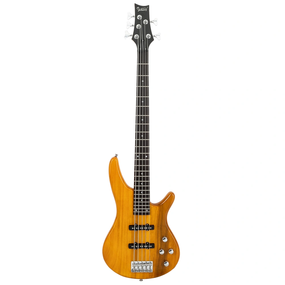 GIB Transparent Yellow 5-String Electric Bass Guitar Full Size, Includes Hard Bag, Strap, Picks, Connector & Wrench Tool