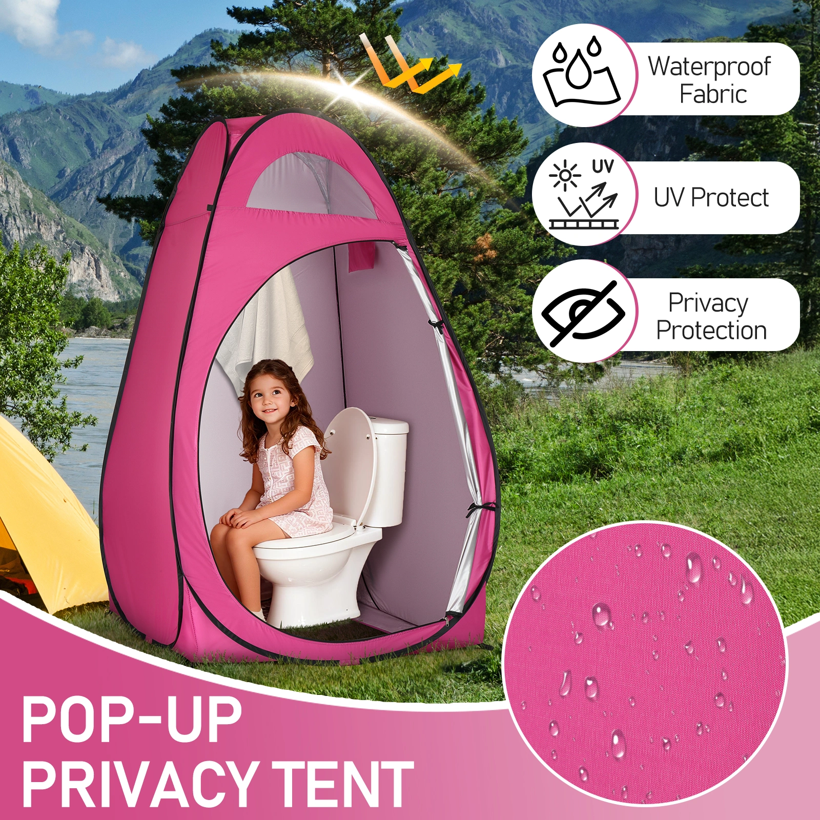 Portable Outdoor Pop-up Toilet Dressing Fitting Room Privacy Shelter Tent Pink view 10