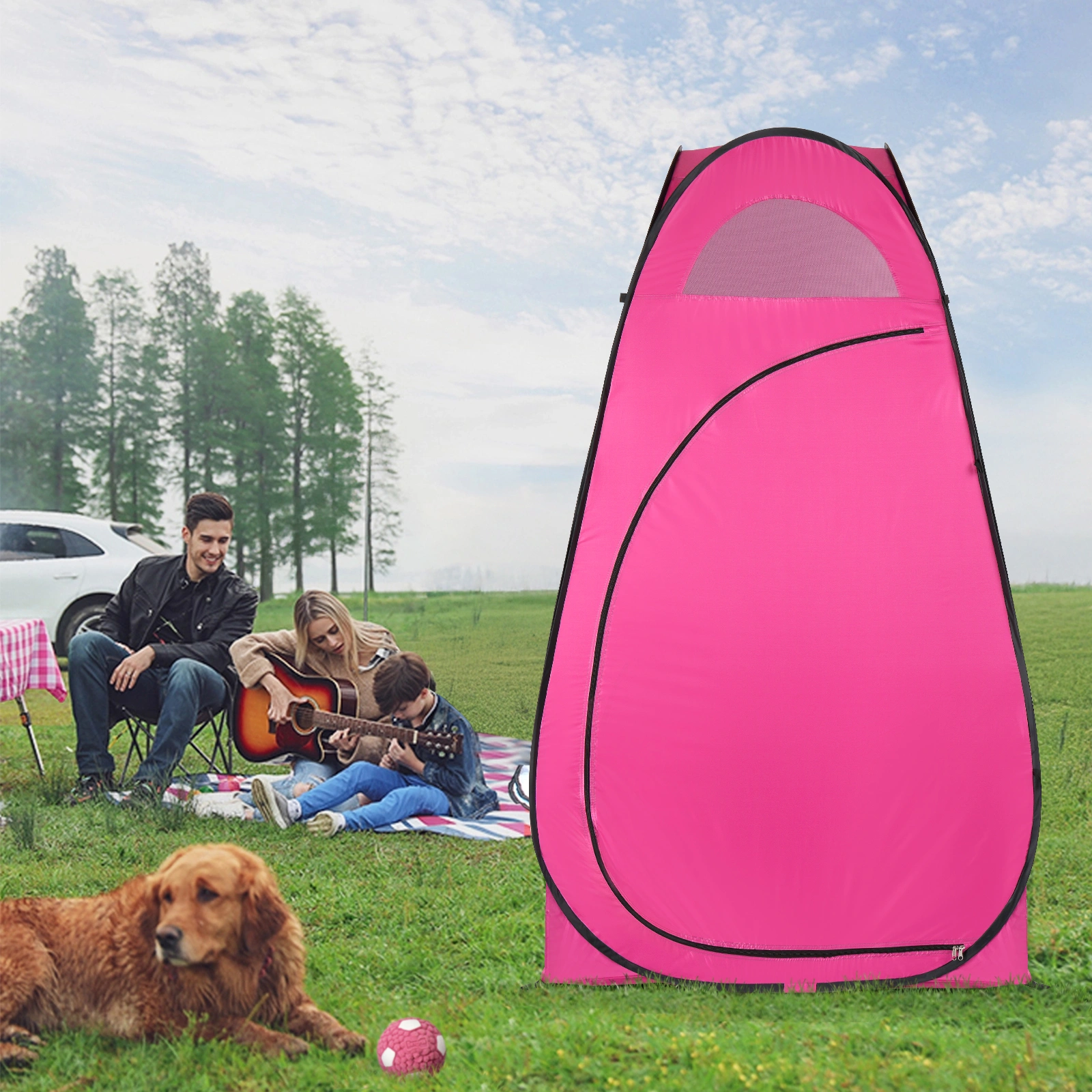 Portable Outdoor Pop-up Toilet Dressing Fitting Room Privacy Shelter Tent Pink view 11