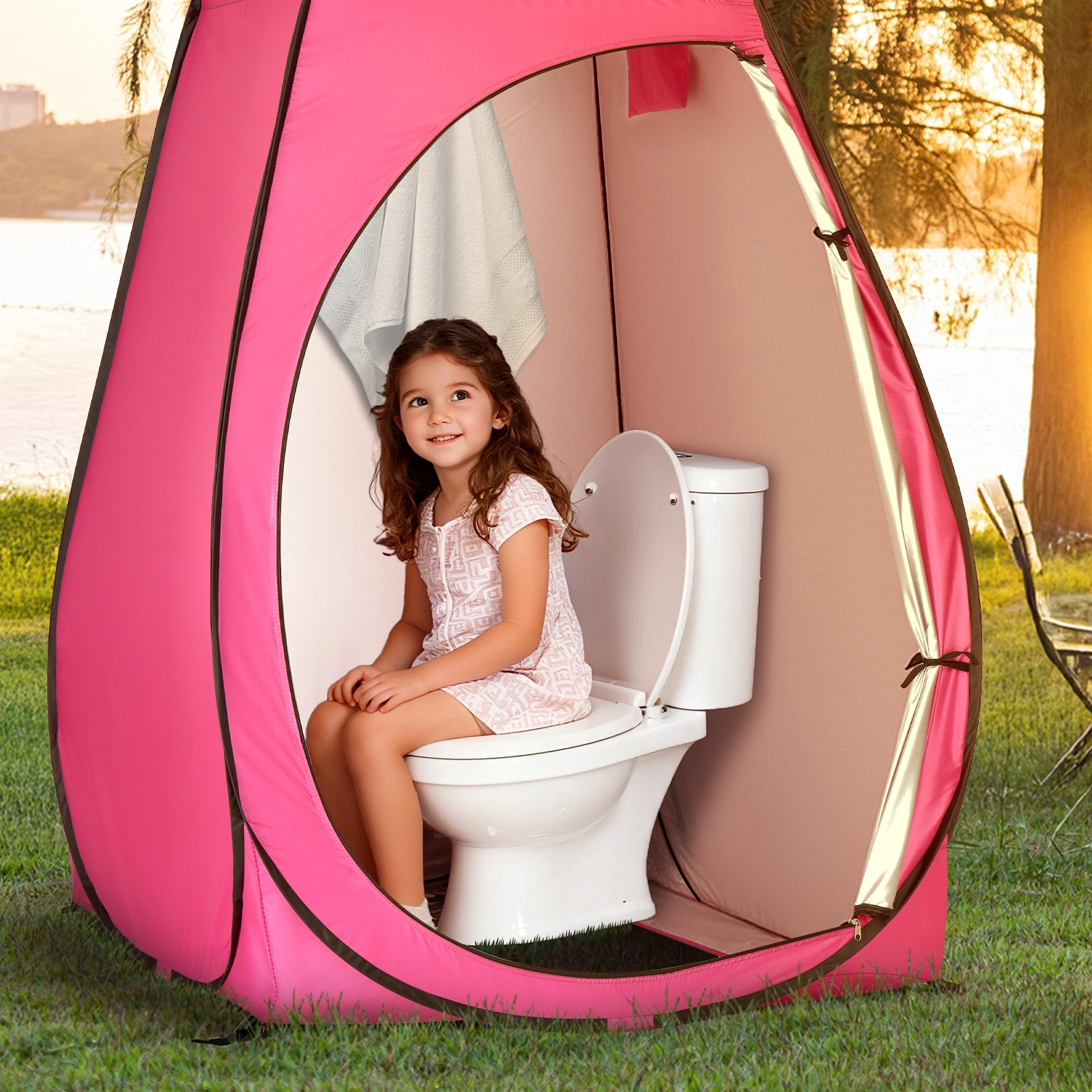 Portable Outdoor Pop-up Toilet Dressing Fitting Room Privacy Shelter Tent Pink view 12