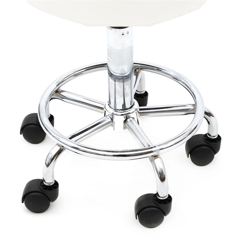 Adjustable Round Salon Stool with Backrest, Height-Adjustable Hairdresser Chair, White view 2