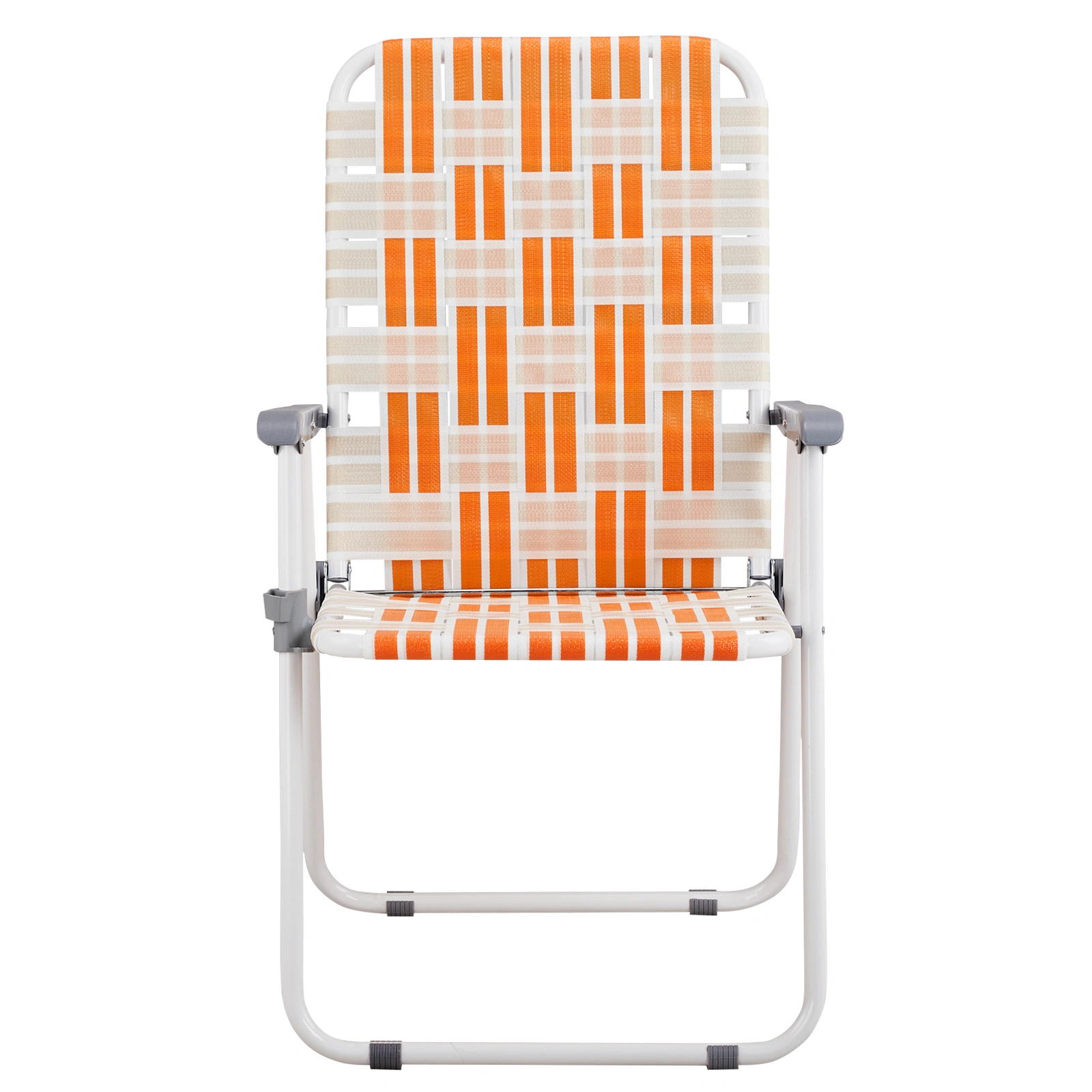 Set of 2 Webbed Folding Beach Chairs, Outdoor Patio Lawn Foldable Chairs for Camping Fishing Yard Poolside BBQ, Orange & White view 10