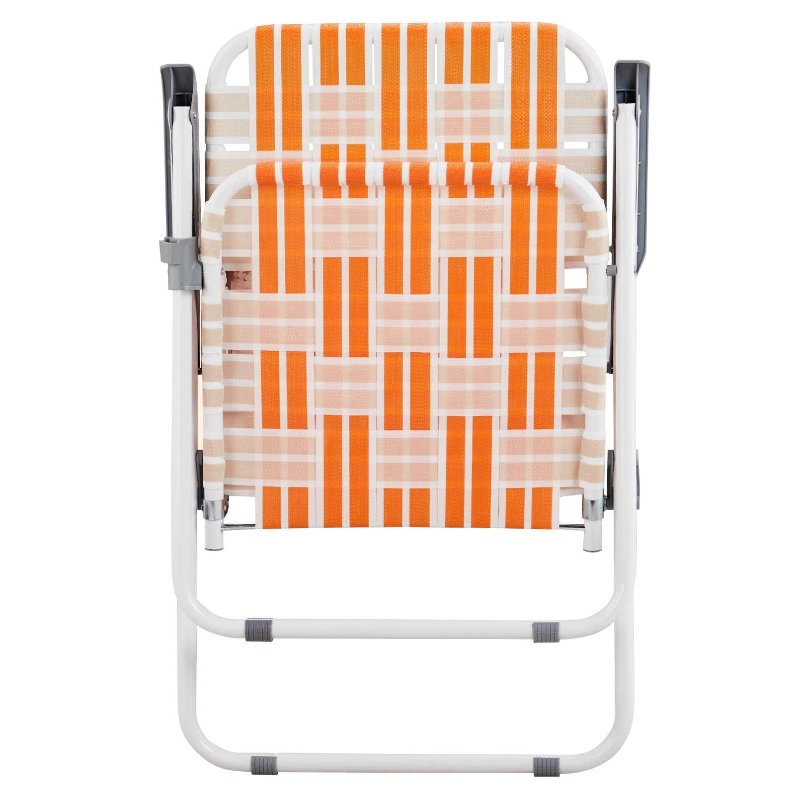 Set of 2 Webbed Folding Beach Chairs, Outdoor Patio Lawn Foldable Chairs for Camping Fishing Yard Poolside BBQ, Orange & White view 11