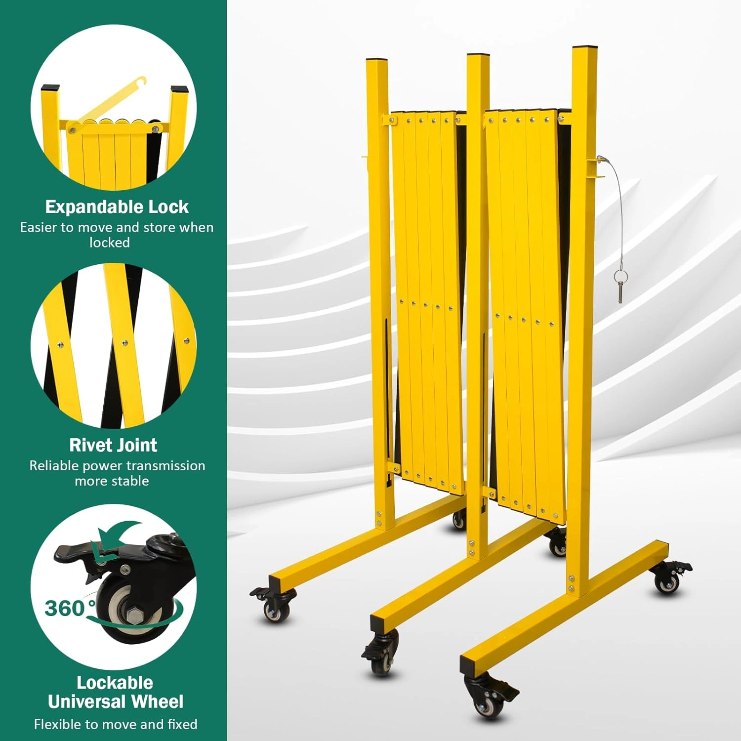 23ft Metal Expandable Barricade Gate, Retractable Accordion Safety Fence with Caster Wheels, Collapsible Outdoor Crowd Control Barrier, Easy Assembly view 3